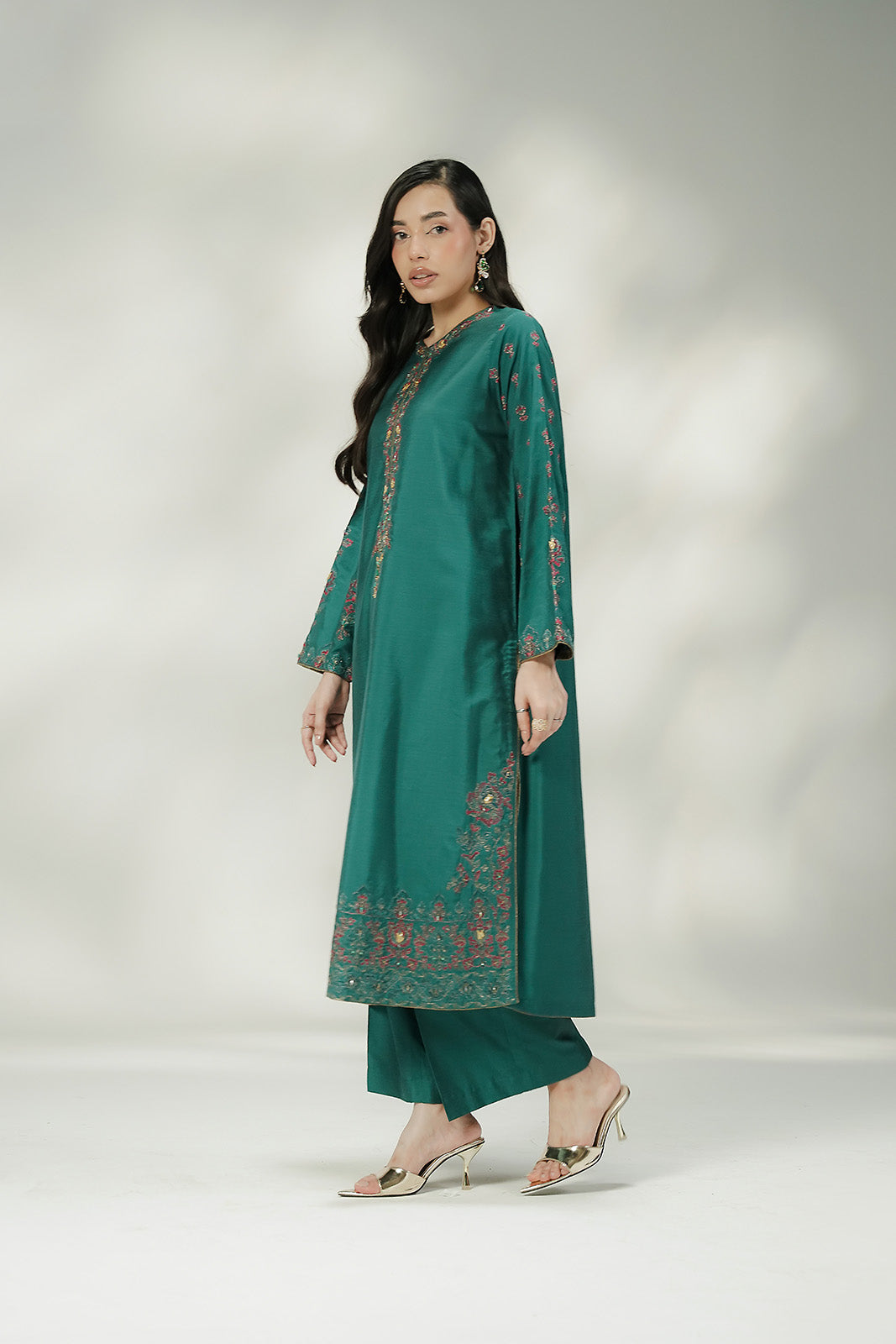 2 Piece Cotton Silk Embroidered Suit (FL0237)