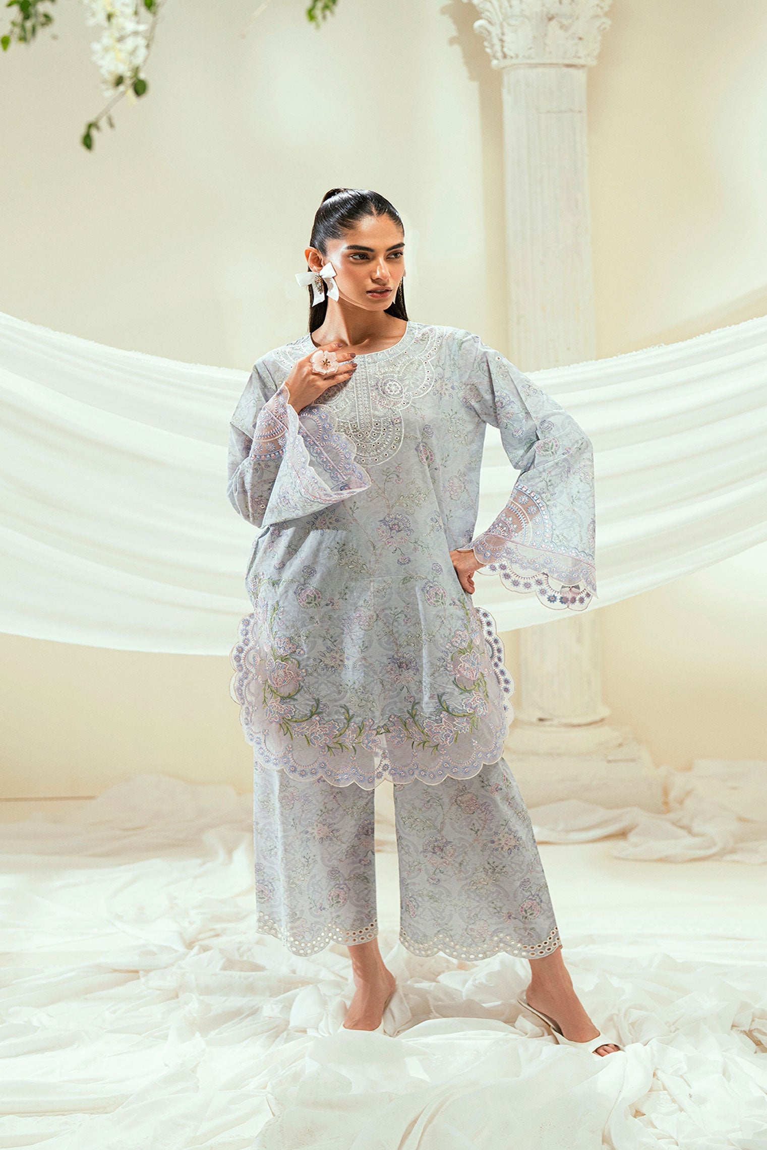 SS25DC-2551 SKY BLUE LAWN 2PCS EMBROIDERED KURTA WITH TROUSER
