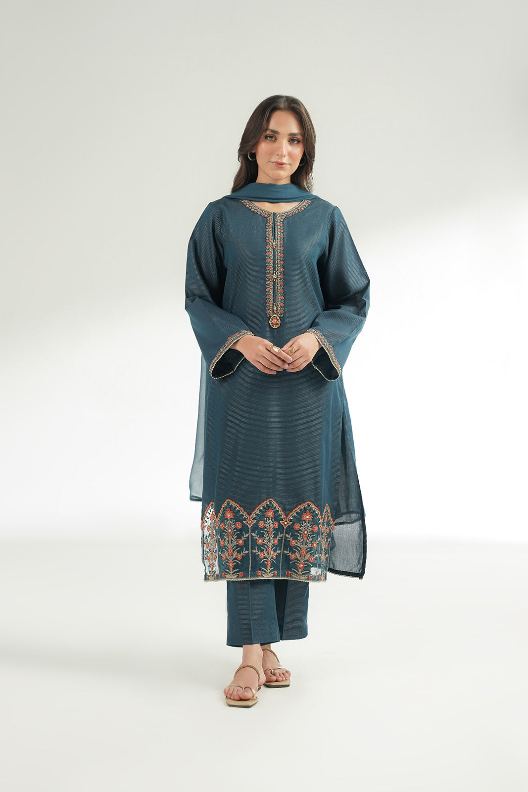 3 Piece Masoori Stripe Lawn Embroidered Suit (CS0556)