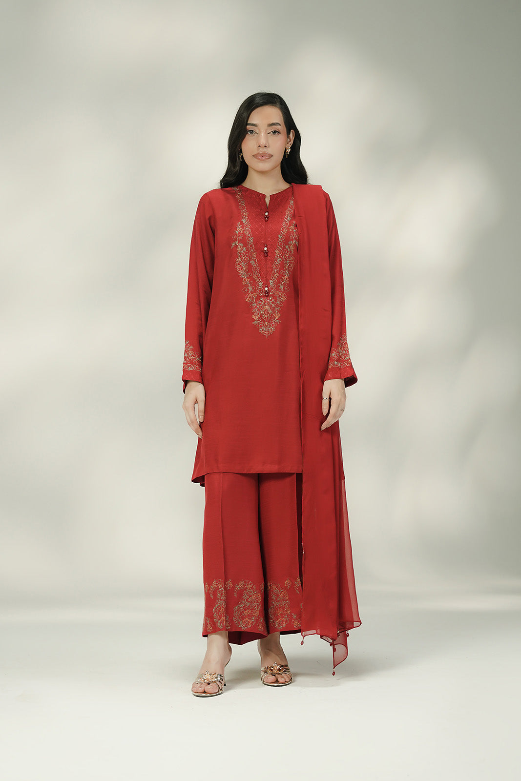 3 Piece Raw Silk Embroidered Suit (FS0209)