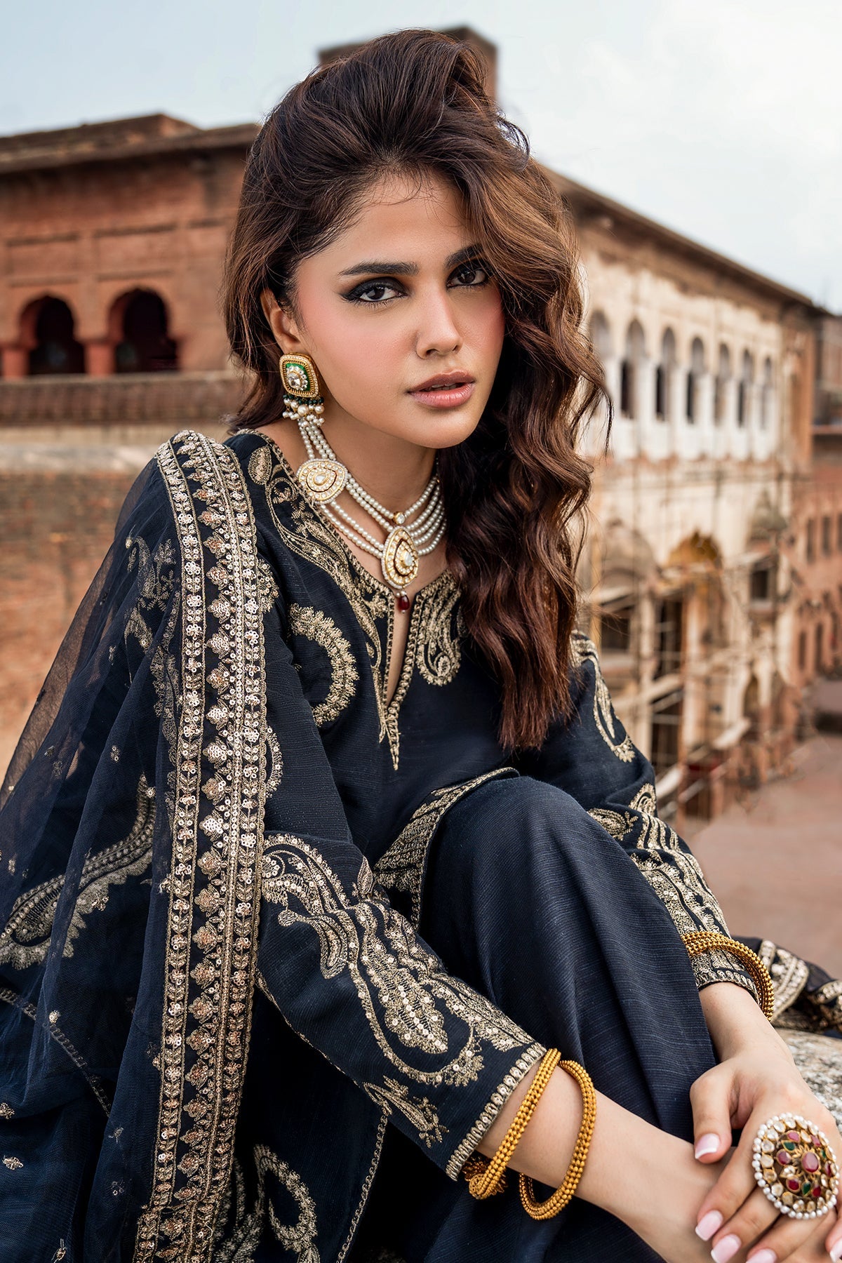 3-PC Embroidered Raw Silk CMA-6-411