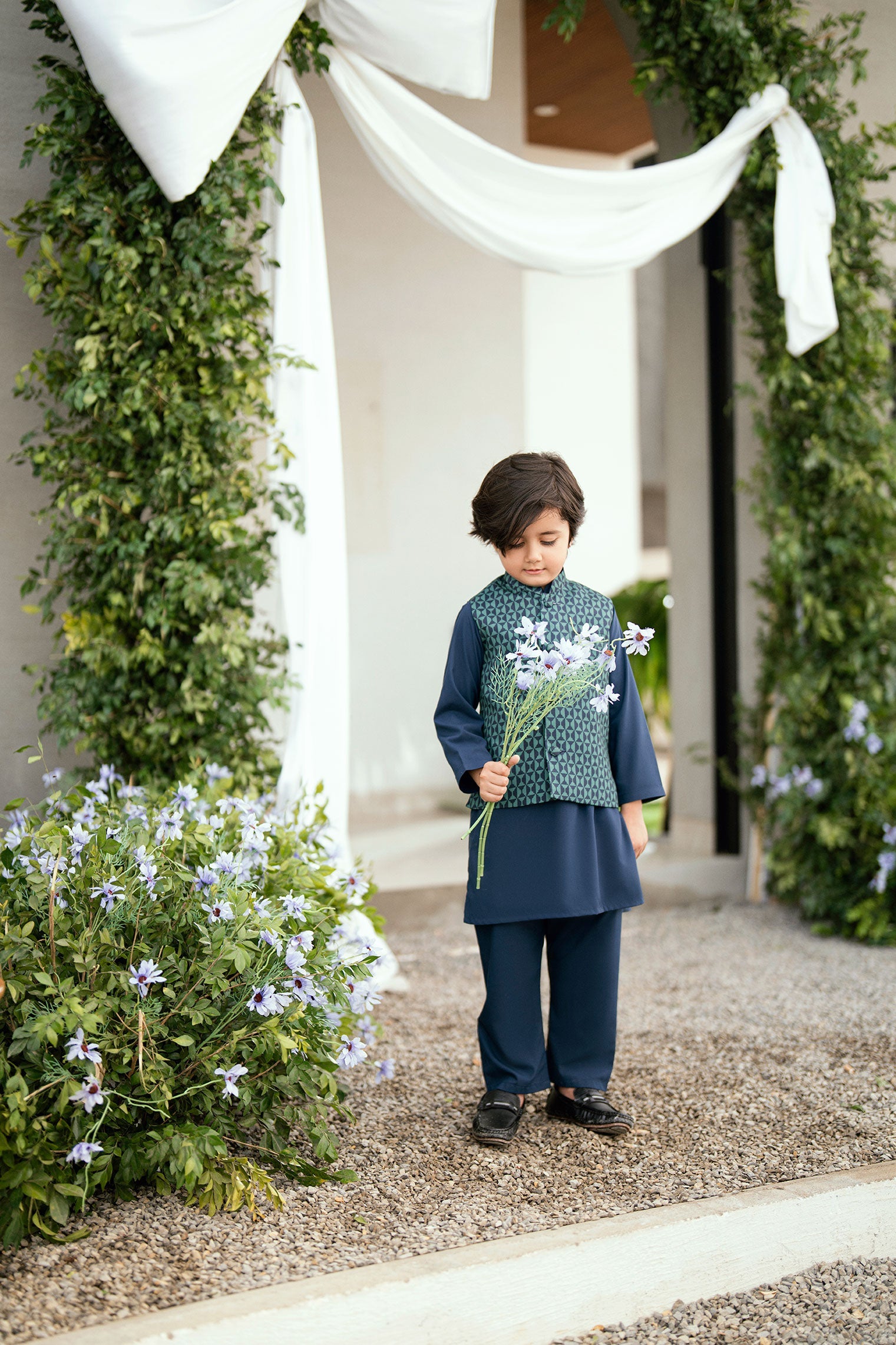 SS25DK-0186 - NAVY BLUE - KURTA ,PAJAMA & WAIST COAT - 3PCS