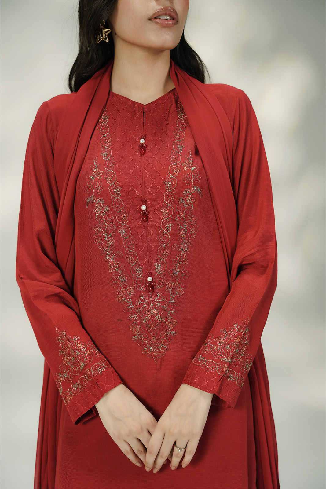 3 Piece Raw Silk Embroidered Suit (FS0209)