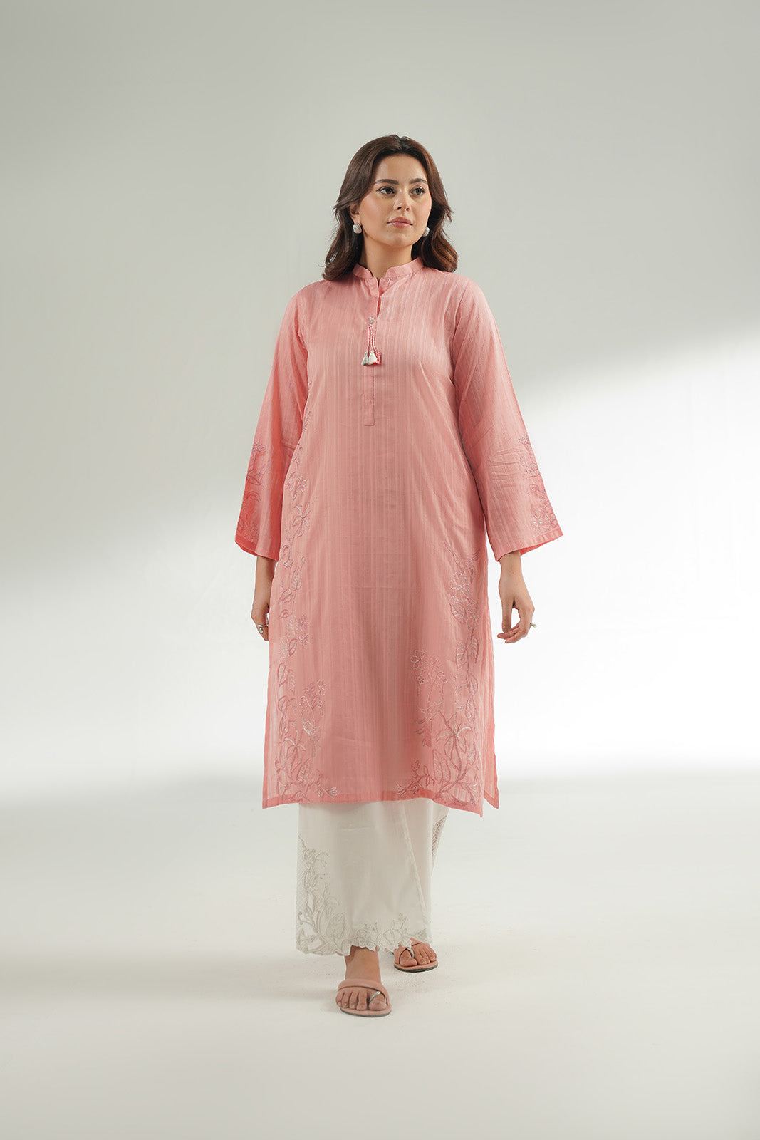 2 Piece Cotton Stripe Embroidered Suit (CS0509)