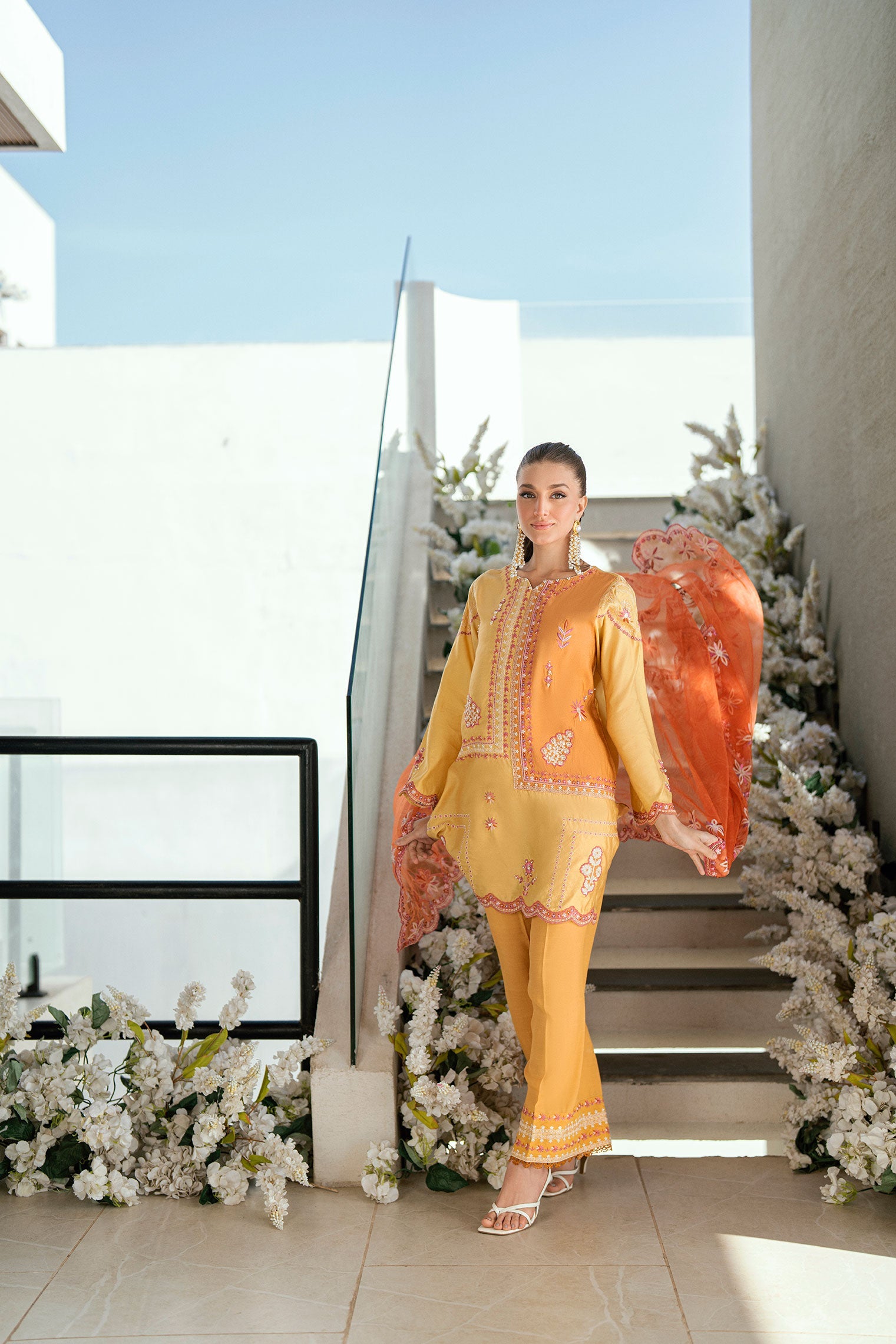 SS25DA-2704 MUSTARD 2PCS EMBROIDERED KURTA WITH TROUSER