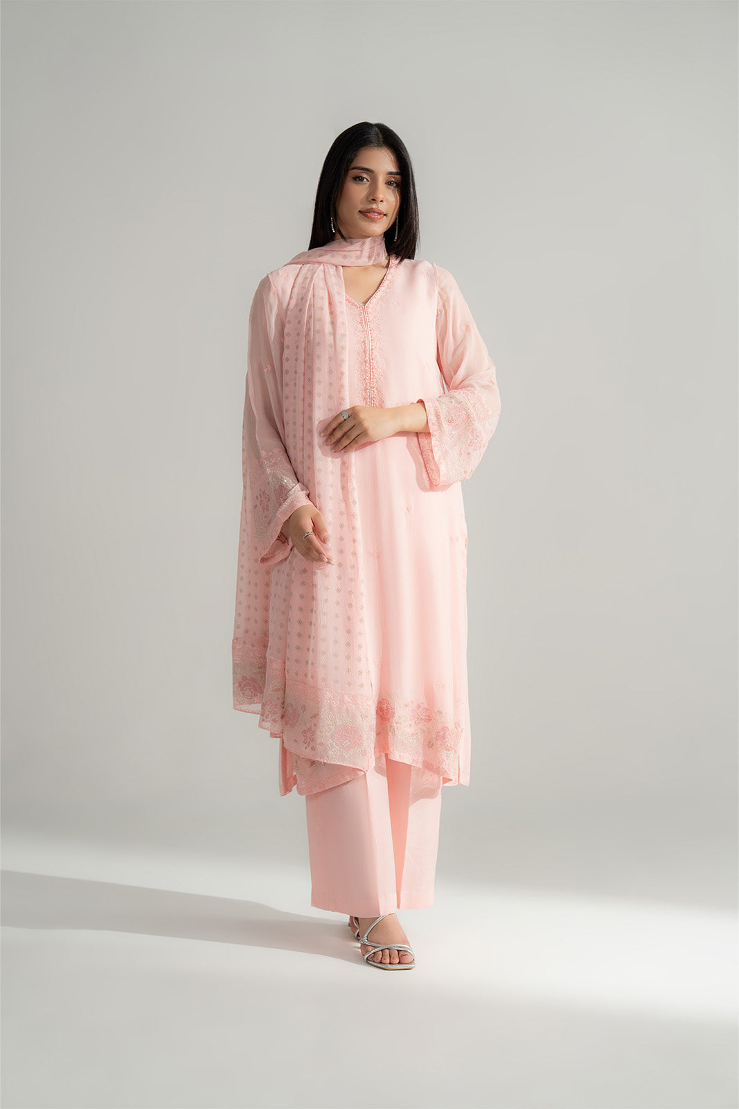 3 Piece Chiffon Embroidered Suit (FL0166)