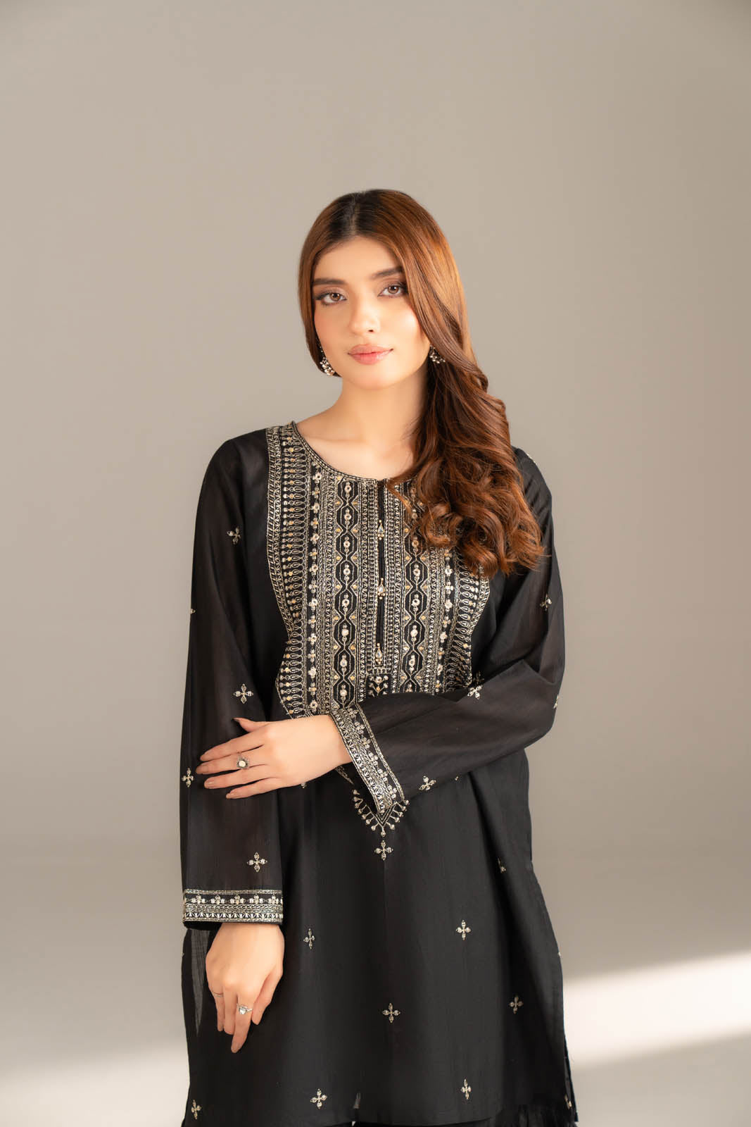 2 Piece Strip Cotton Embroidered Suit (CS0501)