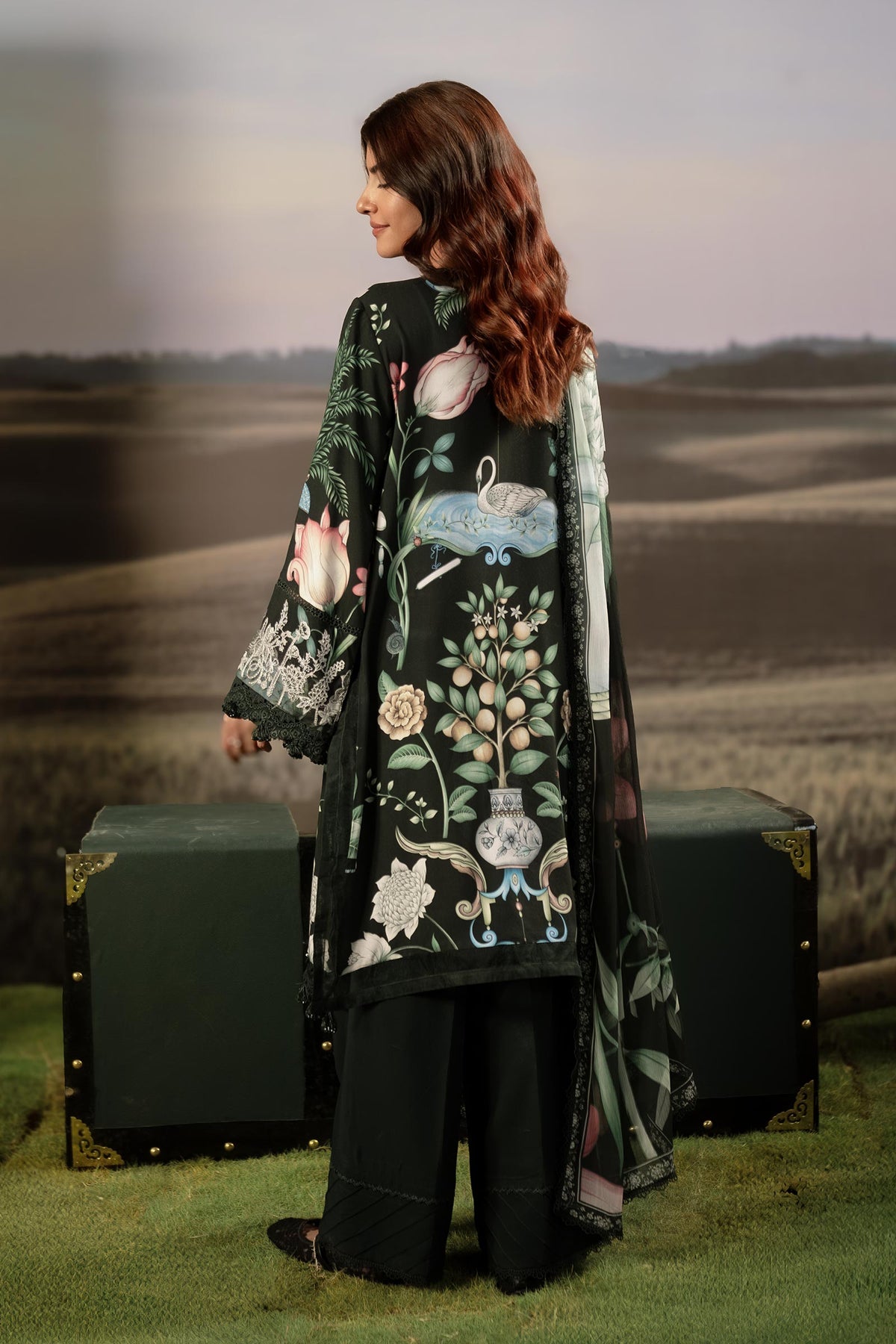 3 Pc Unstitched Embroidered Arabic Lawn Suit | MB-PFUS25-04A