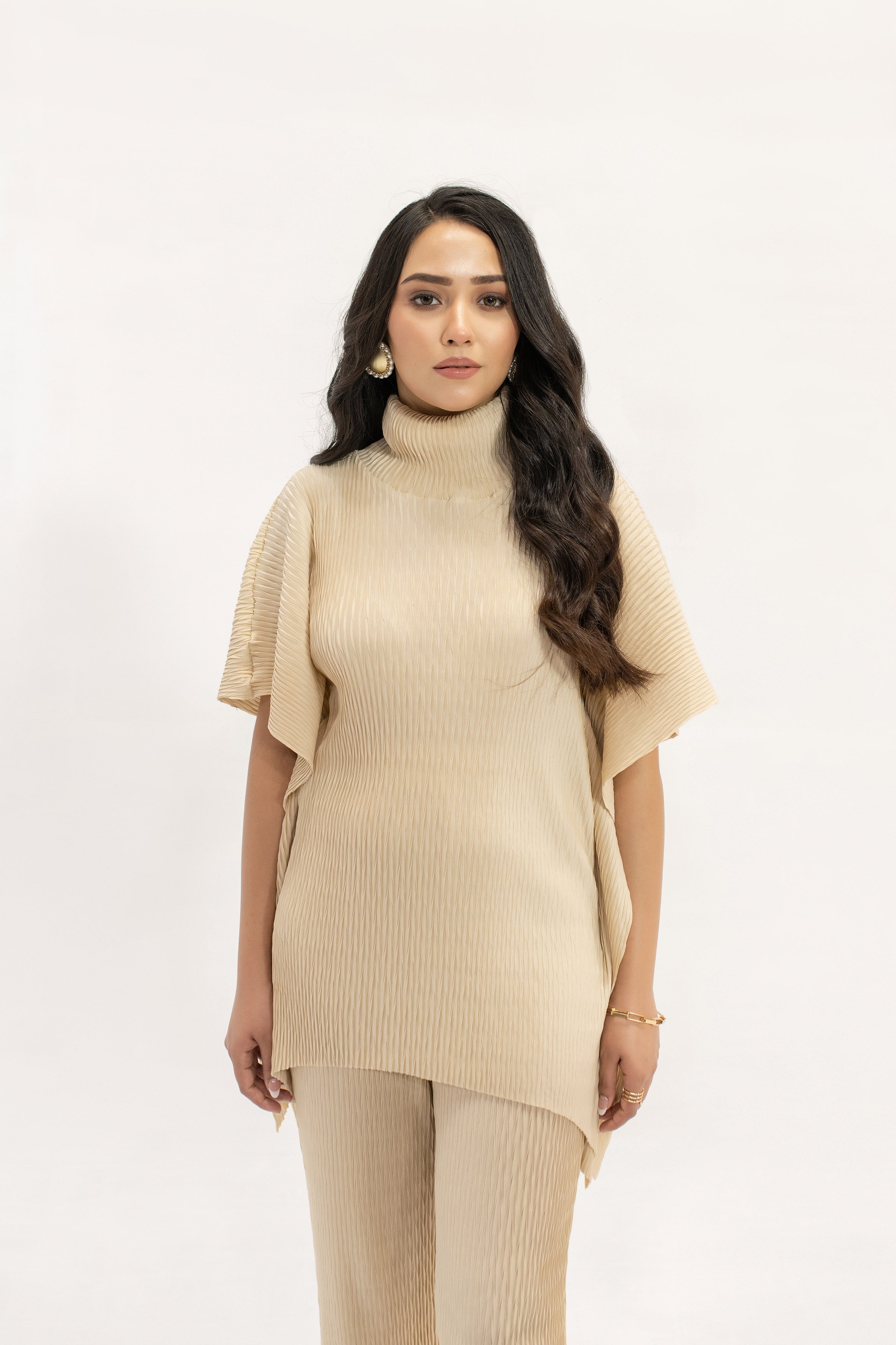 Azra Off white Poncho Pleated Suit
