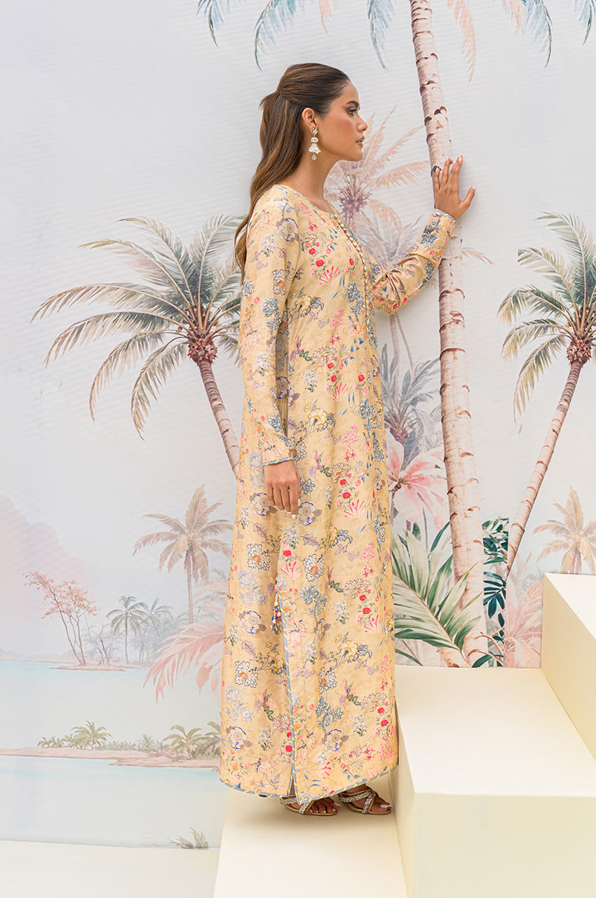 Beige Floral Kaftan