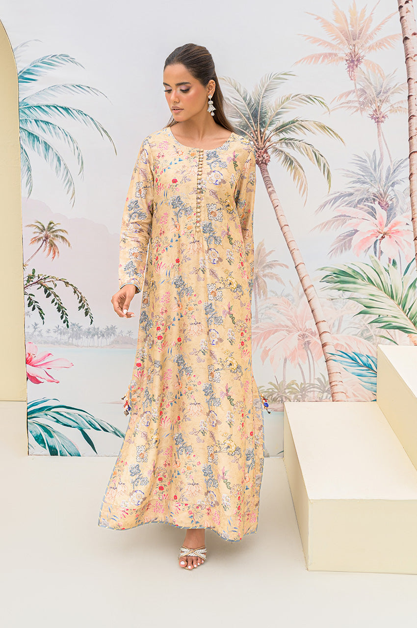 Beige Floral Kaftan