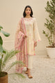 Du-3145 - Cream-Yellow - Embroidered Lawn - 3Pcs