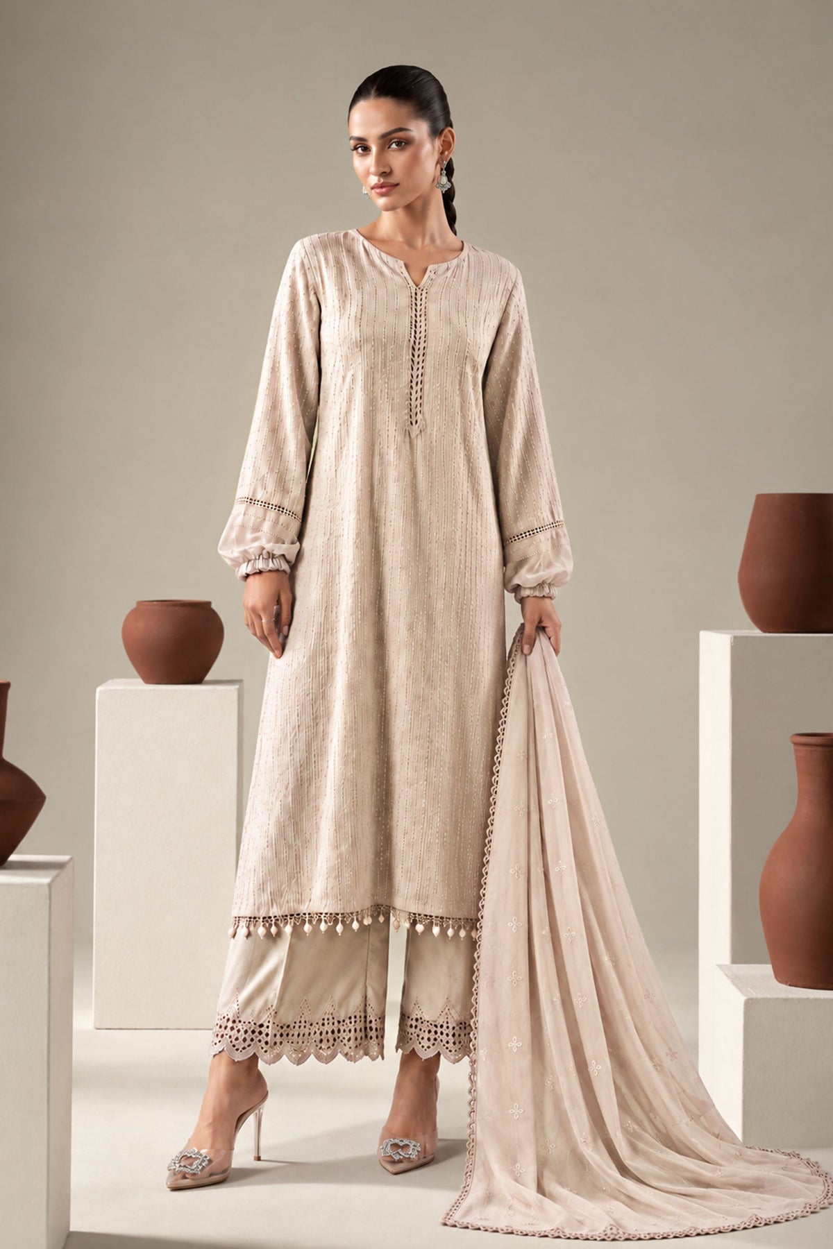 3 Piece Embroidered Lawn Suit | DW-EA26-105-OFF-WHITE