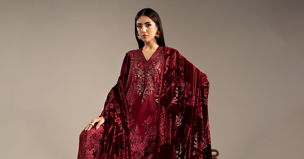 3 Piece Embroidered Velvet Suit