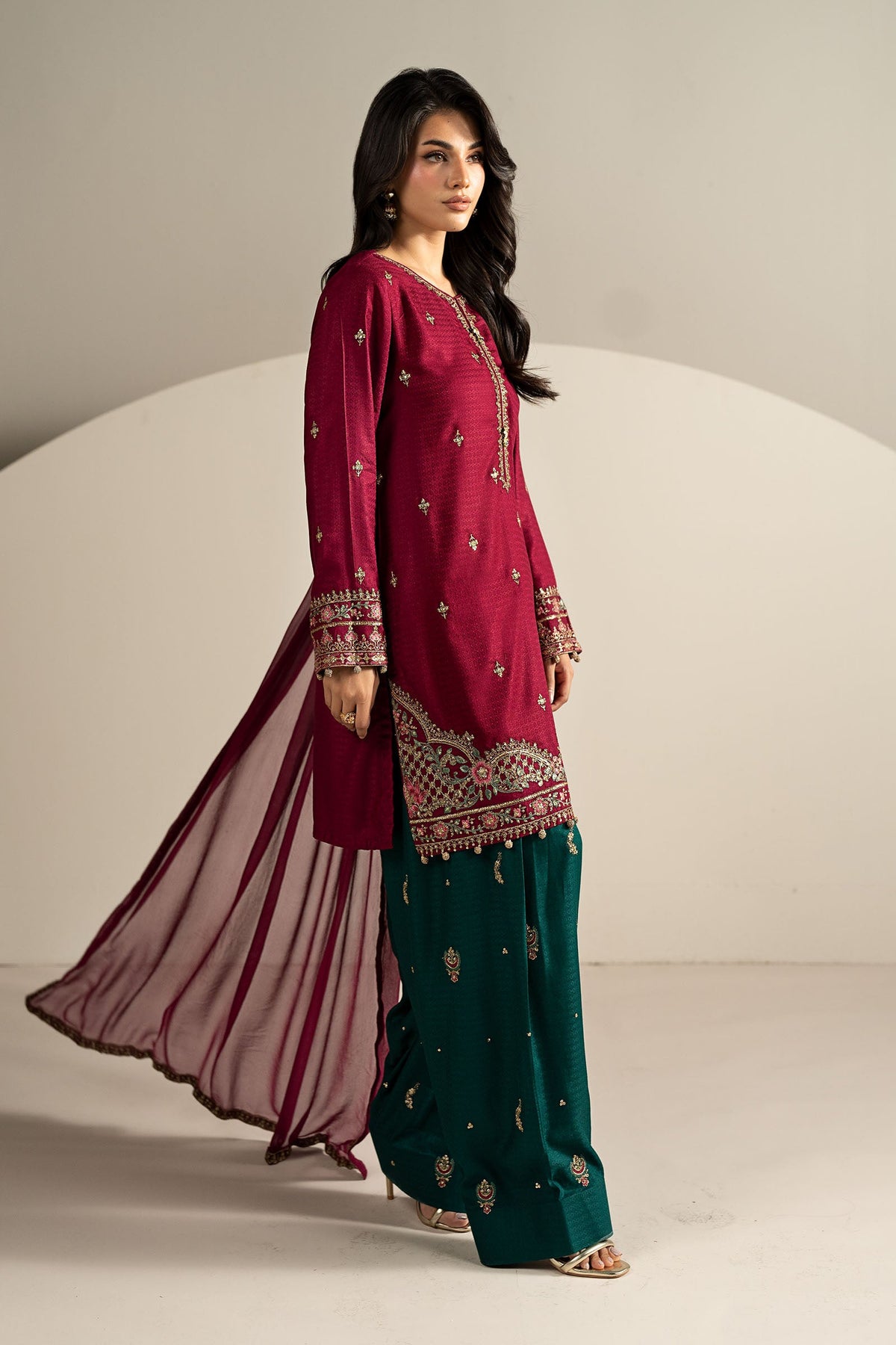 3 Piece Embroidered Dobby Linen Suit