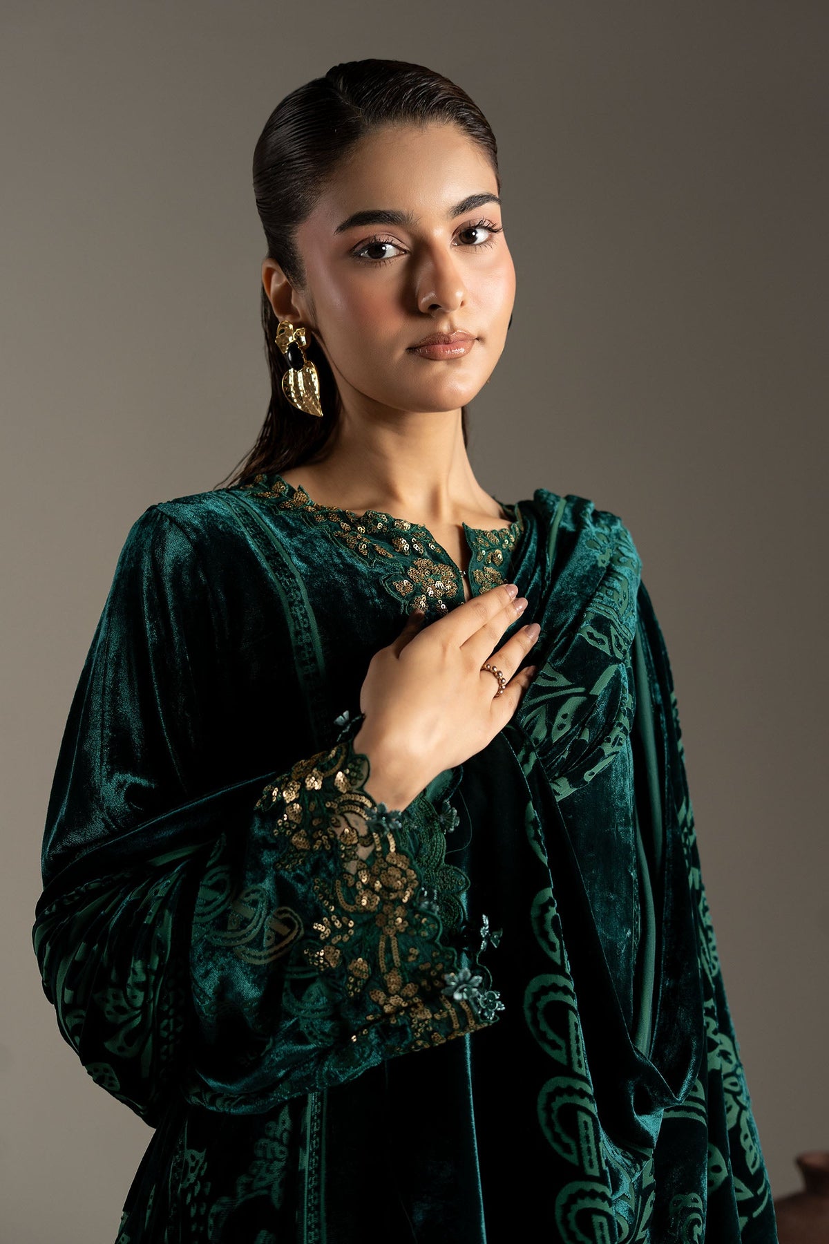 3 Piece Embroidered Palachi Suit - DW-W26-85-GREEN