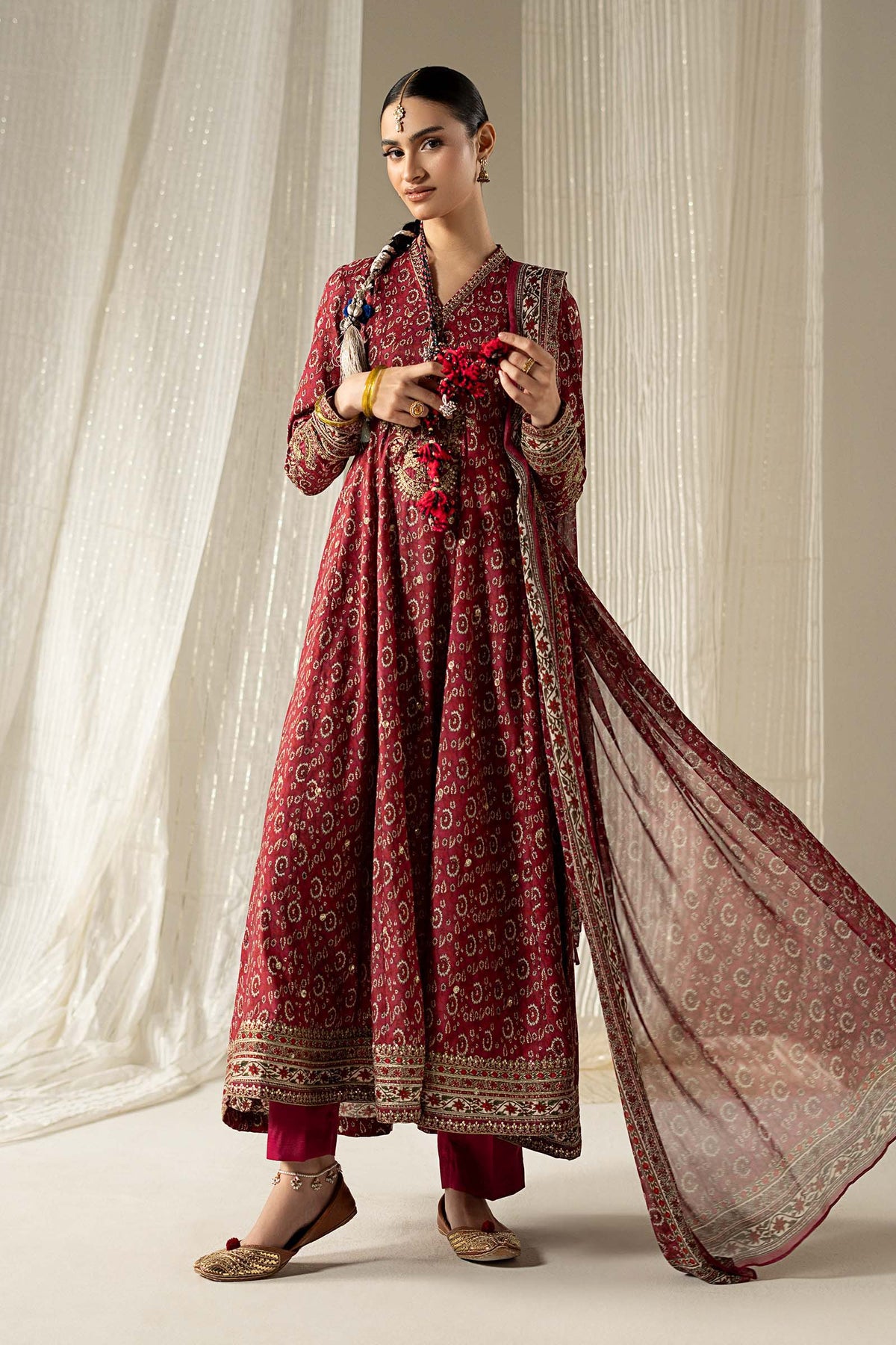 3 Piece Embroidered Raw Silk Suit | DW-W26-91-PINK