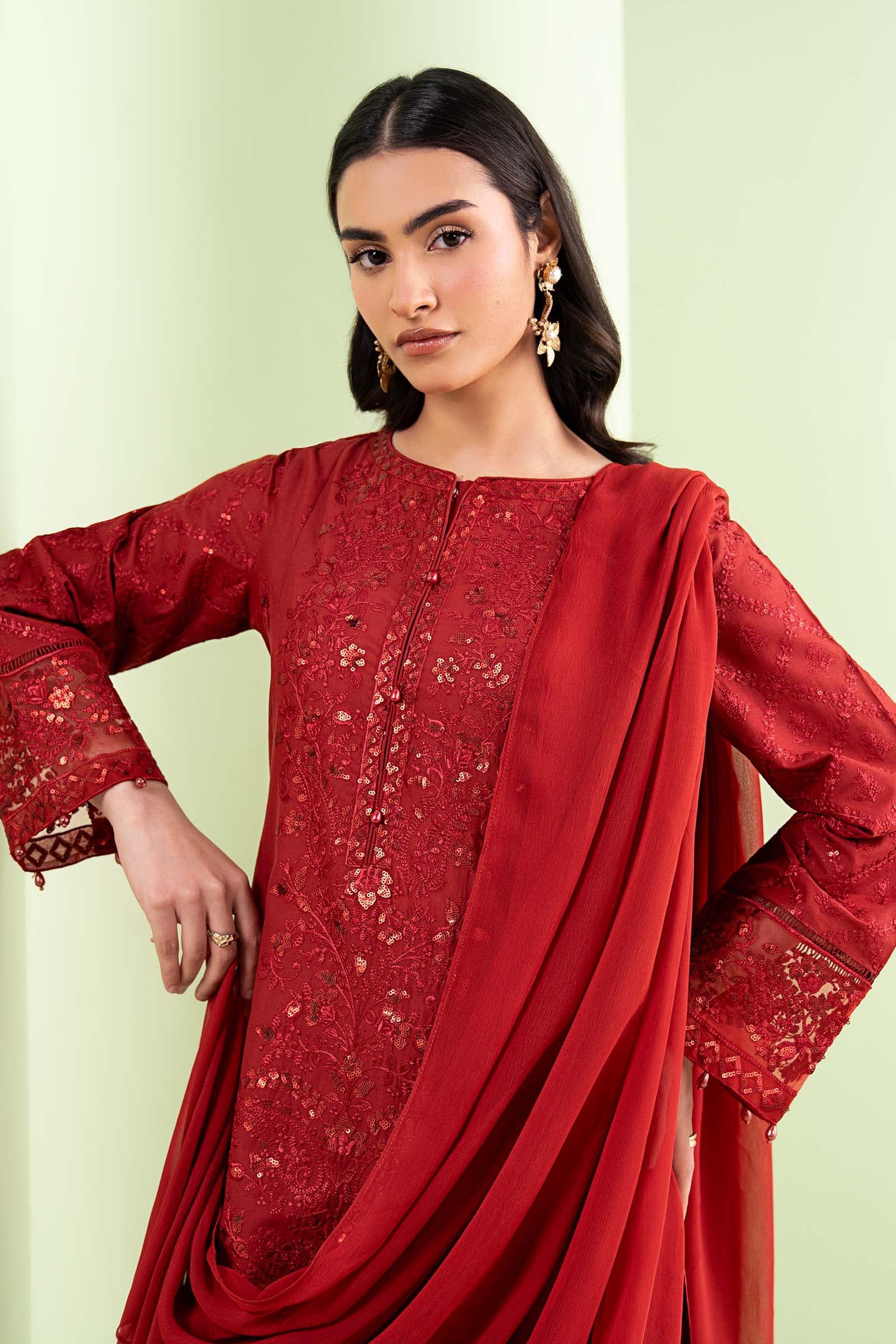 3 Piece Embroidered Lawn Suit - DWE01R1-ESM-RED