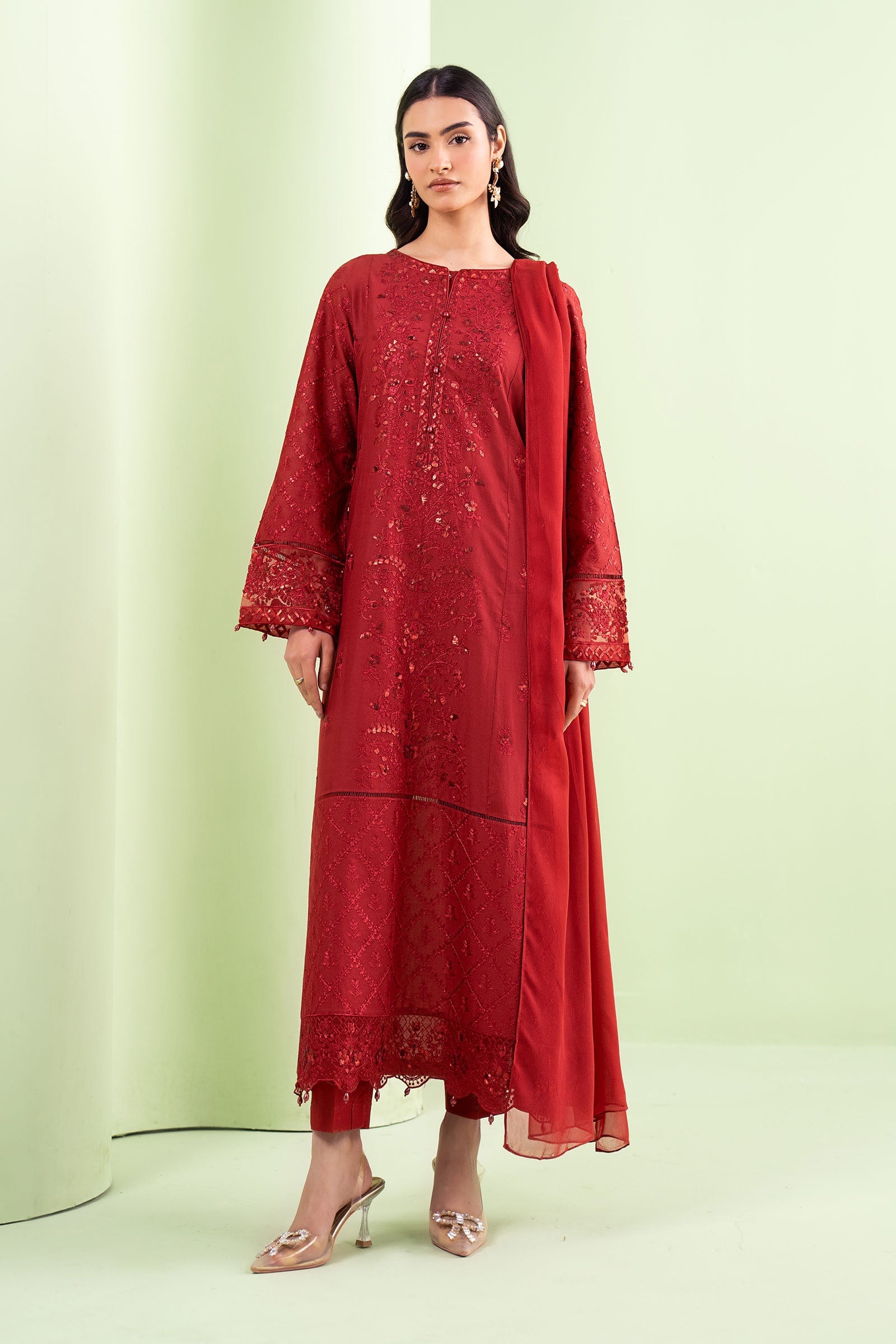 3 Piece Embroidered Lawn Suit - DWE01R1-ESM-RED