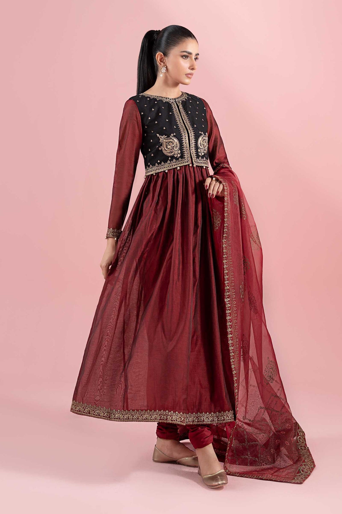 3 Piece Embroidered Paper Cotton Suit