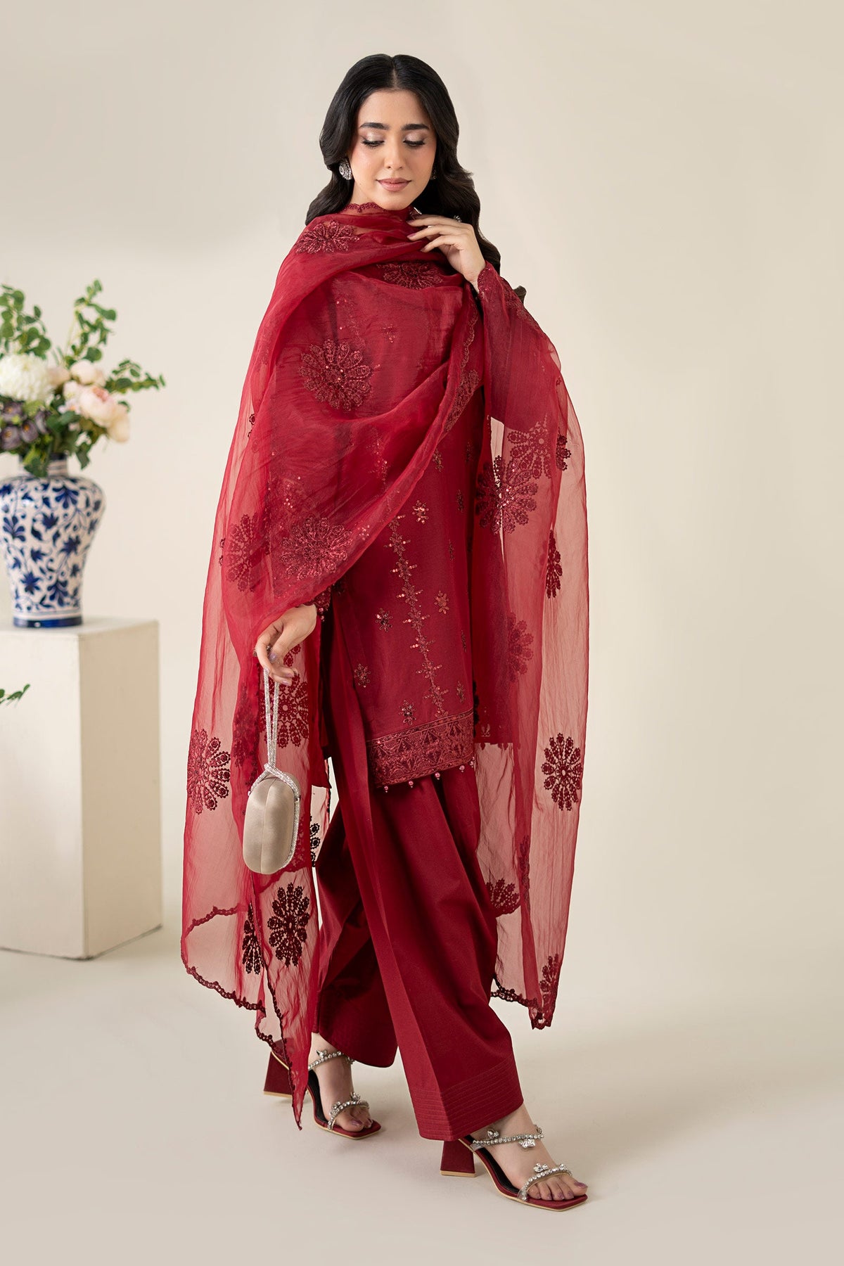 3 Piece Embroidered Dobby Suit