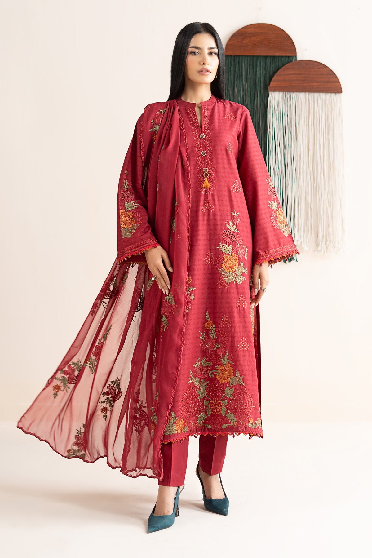 3 Piece Embroidered Dobby Jacquard Suit