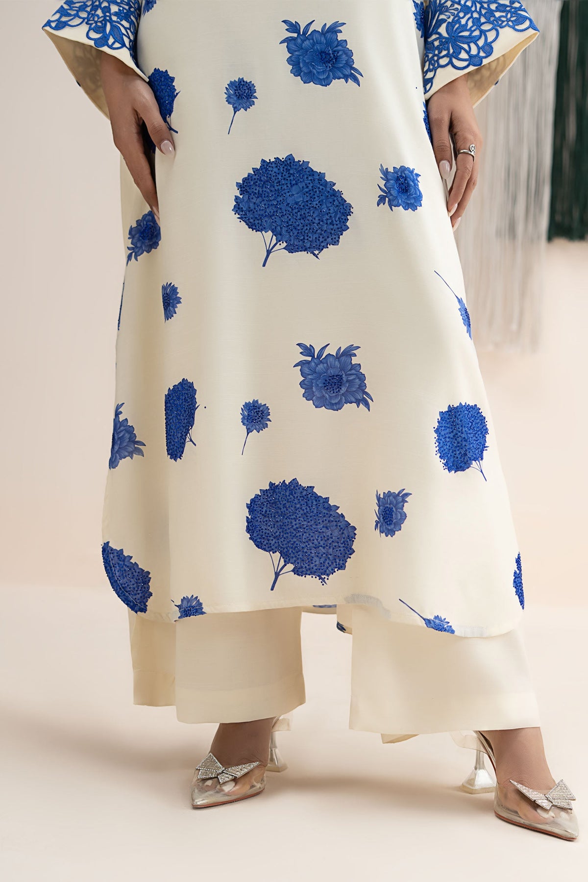 2 Piece Embroidered Raw Silk Suit