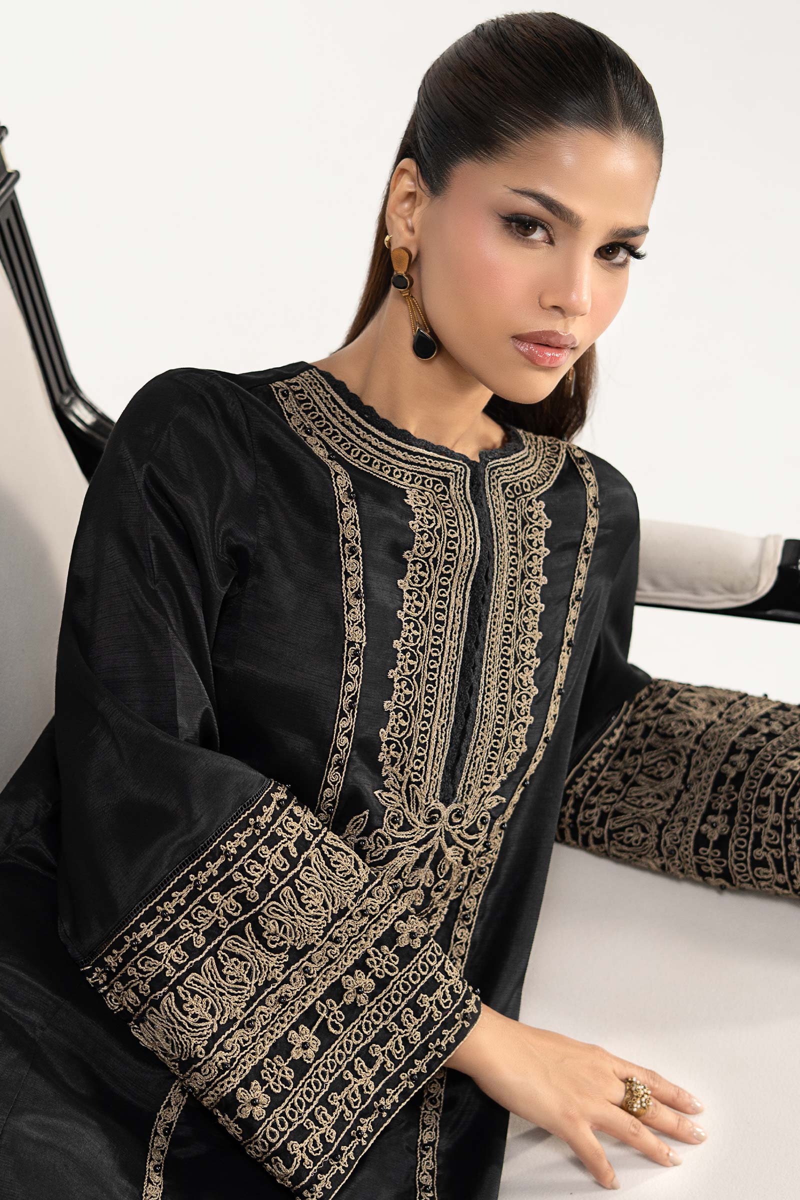 2 Piece Embroidered Raw Silk Suit