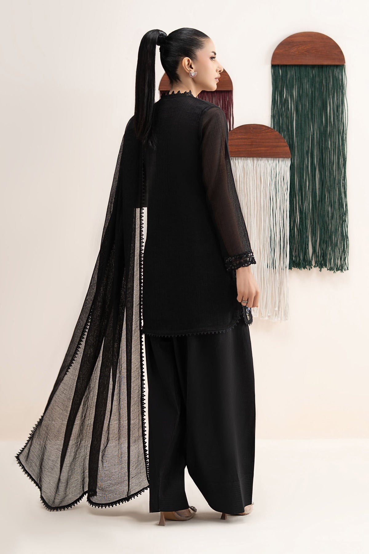 3 Piece Embroidered Cotton Net Suit - DWA2686-ESM-BLK