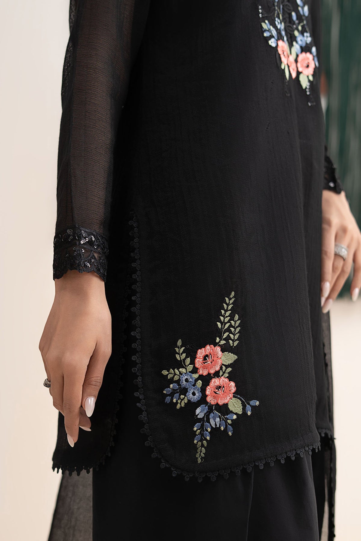 3 Piece Embroidered Cotton Net Suit - DWA2686-ESM-BLK