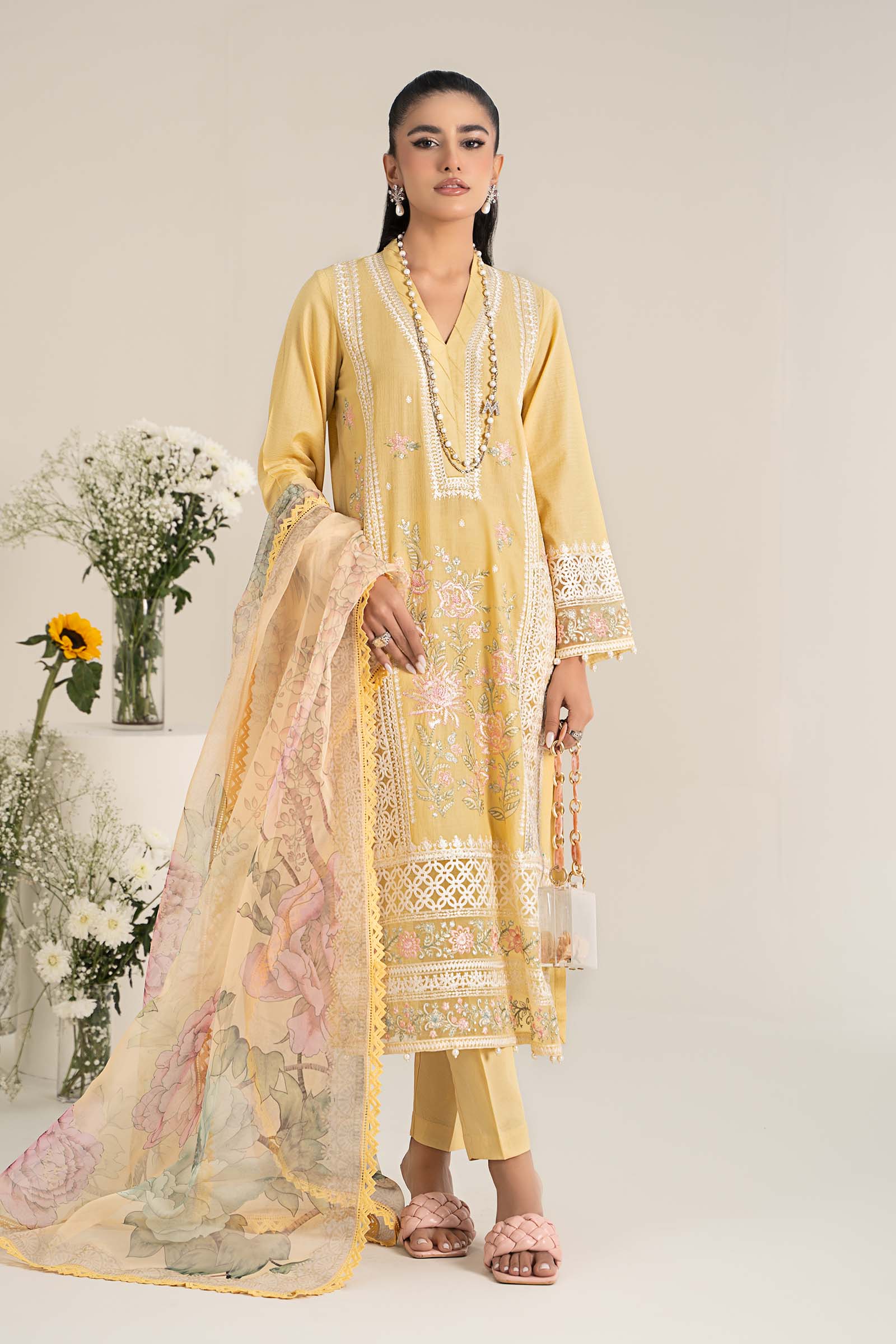3 Piece Embroidered Dobby Lawn Suit