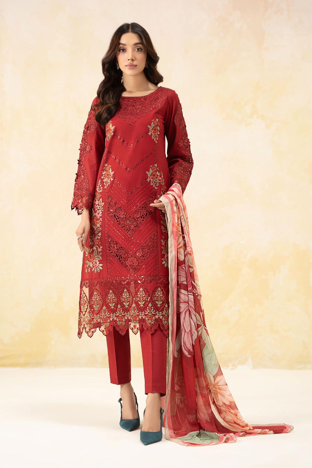 3 Piece Embroidered Dobby Lawn Suit
