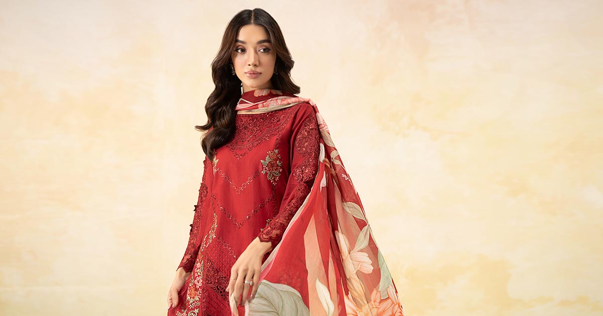 3 Piece Embroidered Dobby Lawn Suit