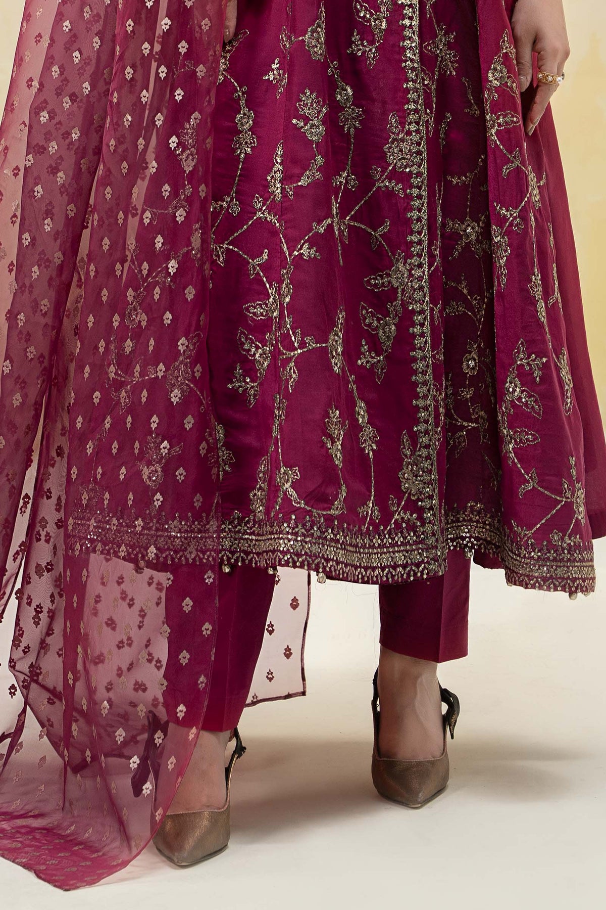 3 Piece Embroidered Paper Cotton Suit