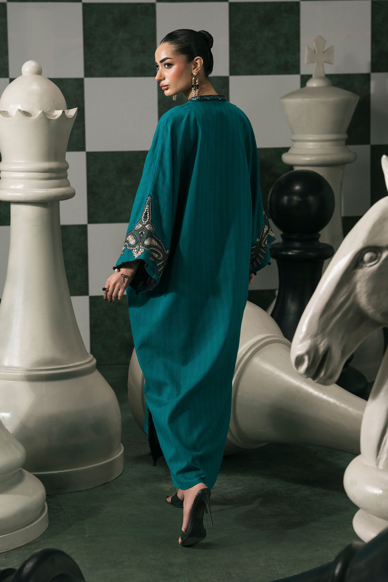 2 Piece Embroidered Striped Cotton Suit