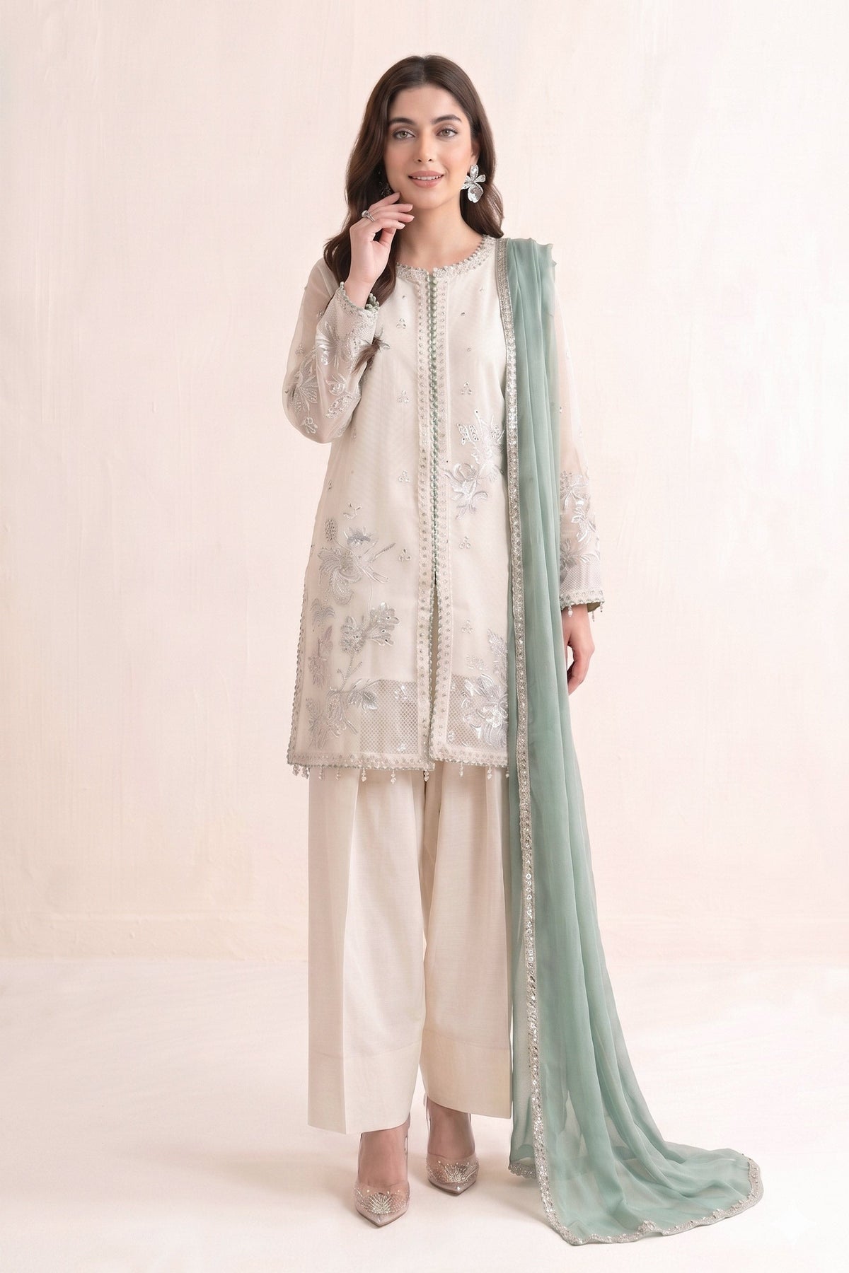 3 Piece Embroidered Cotton Net Suit