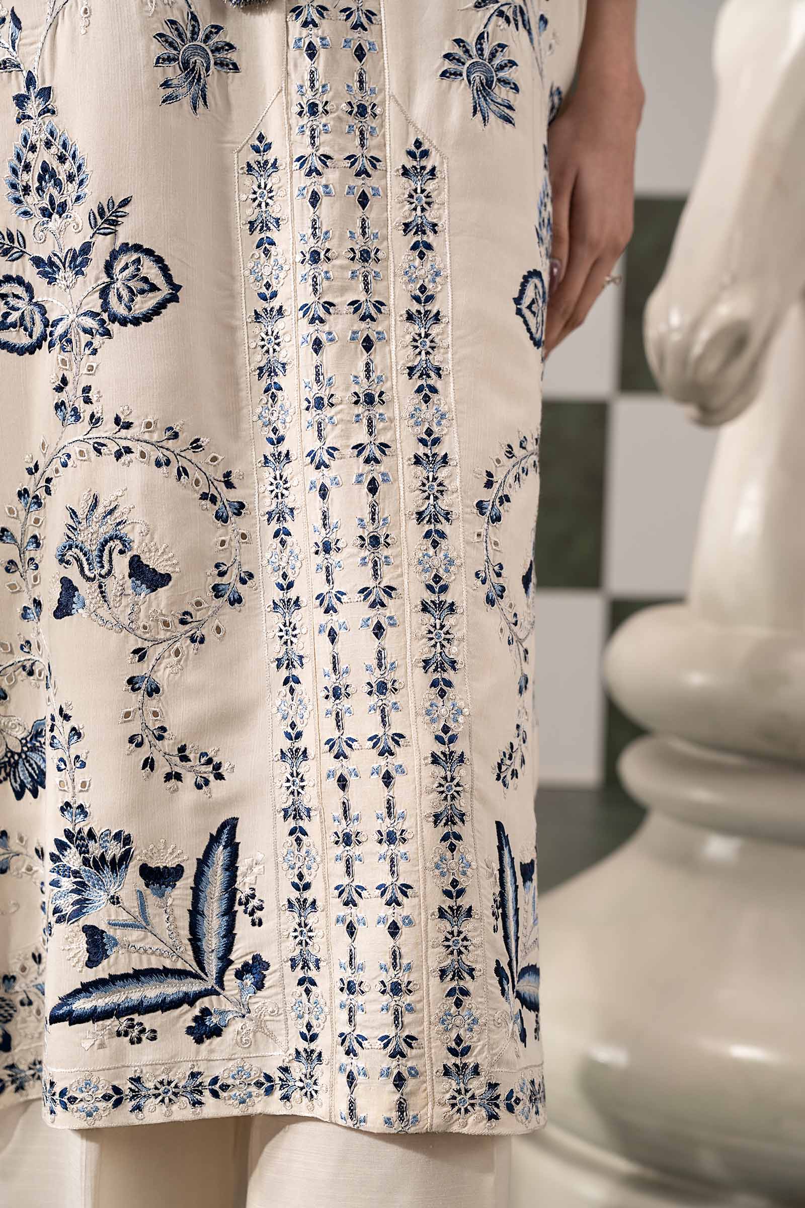 2 Piece Embroidered Raw Silk Suit