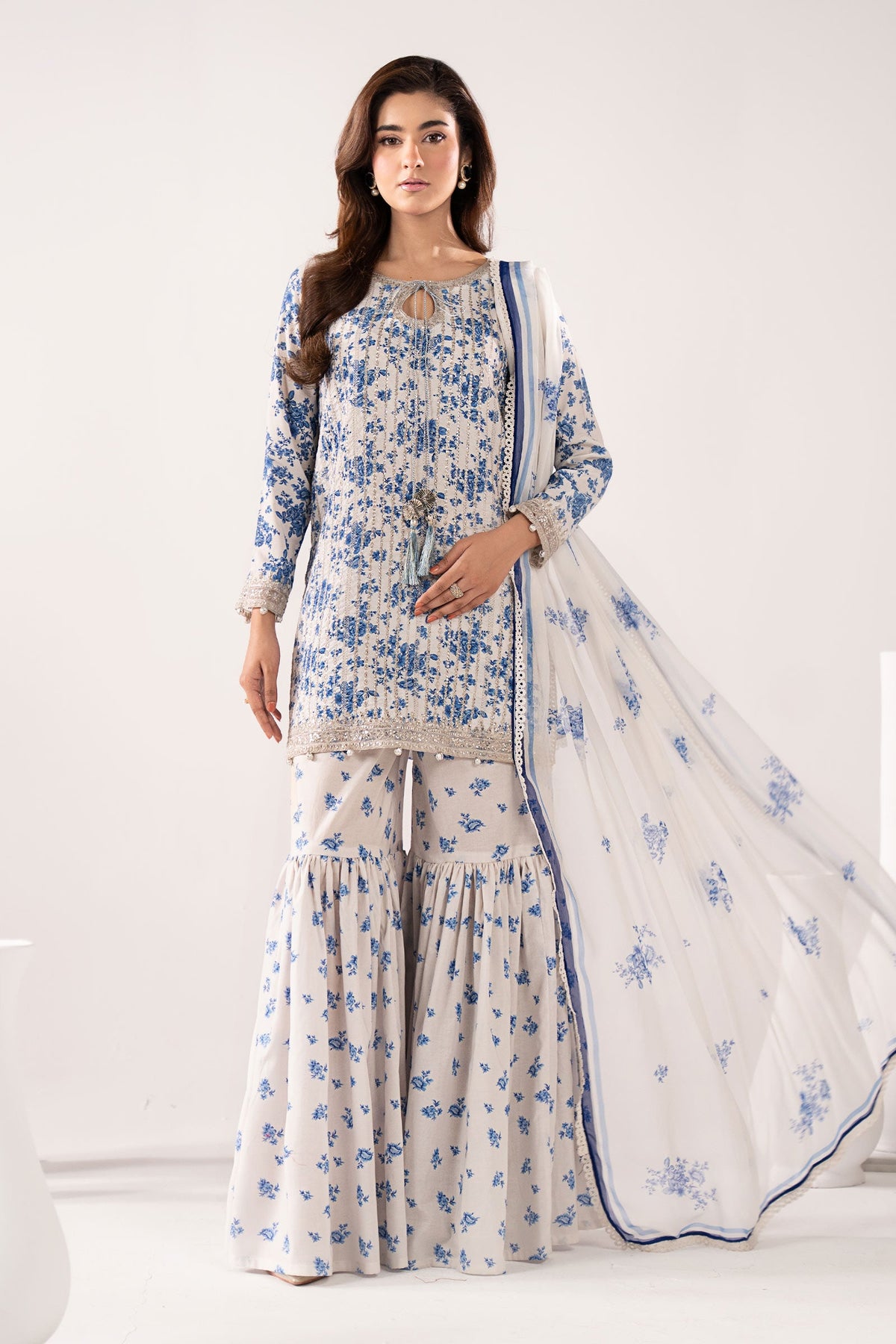 3 Piece Embroidered Lawn Suit - DW26200-ESM-BLU