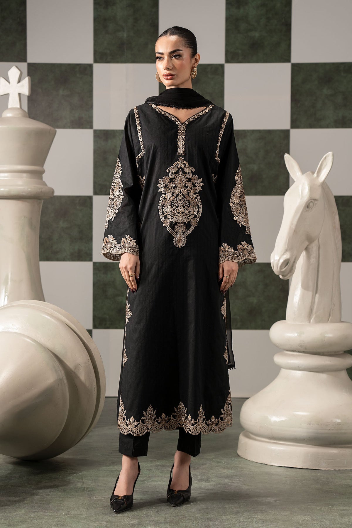 3 Piece Embroidered Dobby Lawn Suit