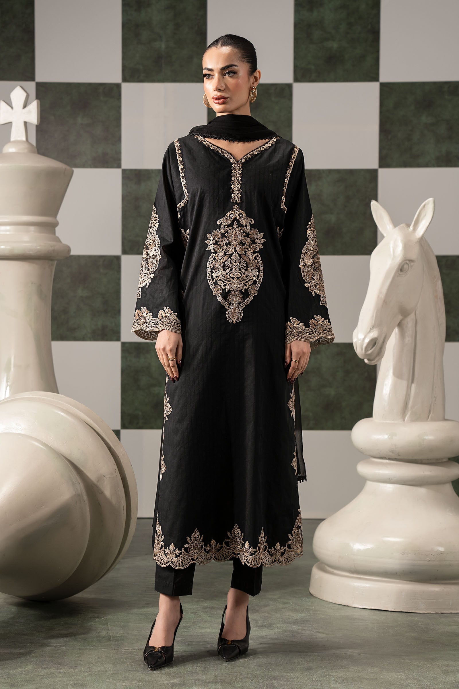 3 Piece Embroidered Dobby Lawn Suit