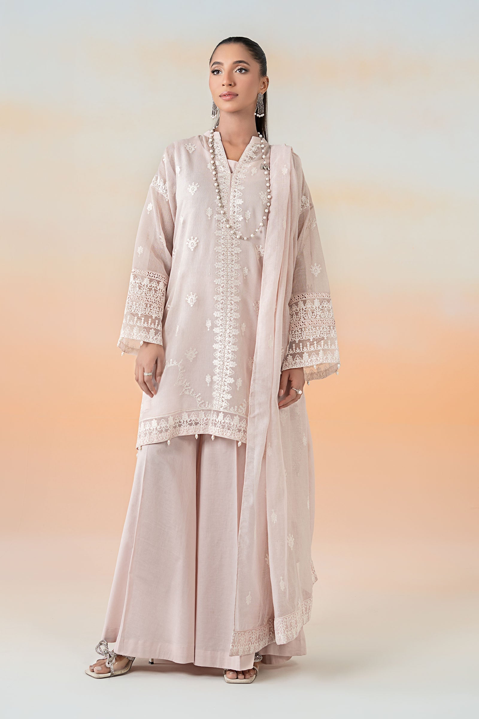 3 Piece Embroidered Cotton Net Suit