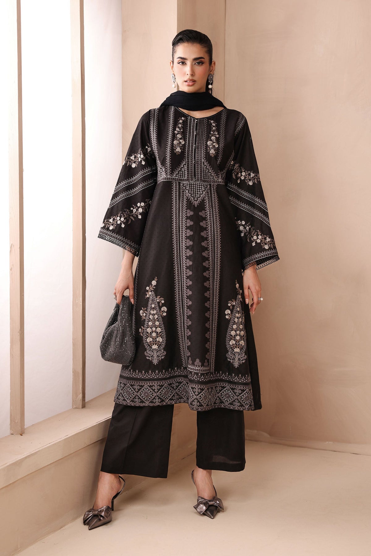 3 Piece Embroidered Dobby Suit