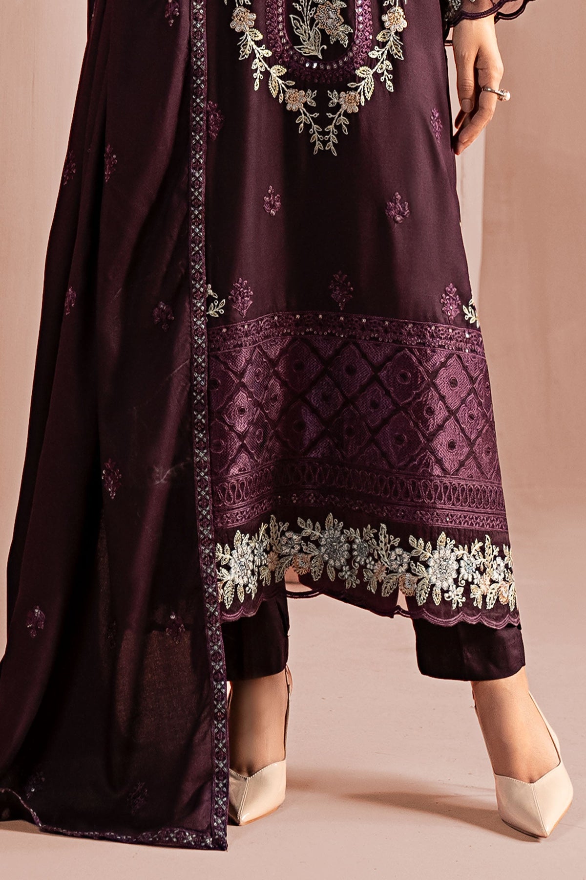 3 Piece Embroidered Linen Suit