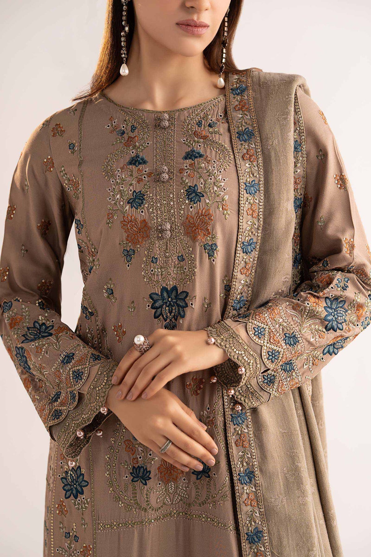 3 Piece Embroidered Linen Suit