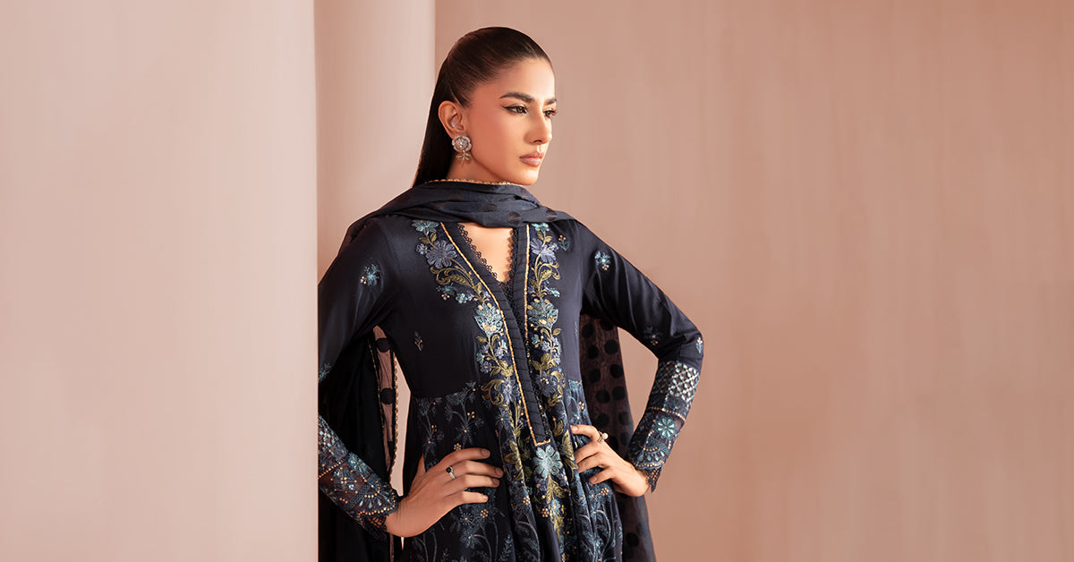 3 Piece Embroidered Staple Raw Silk Suit