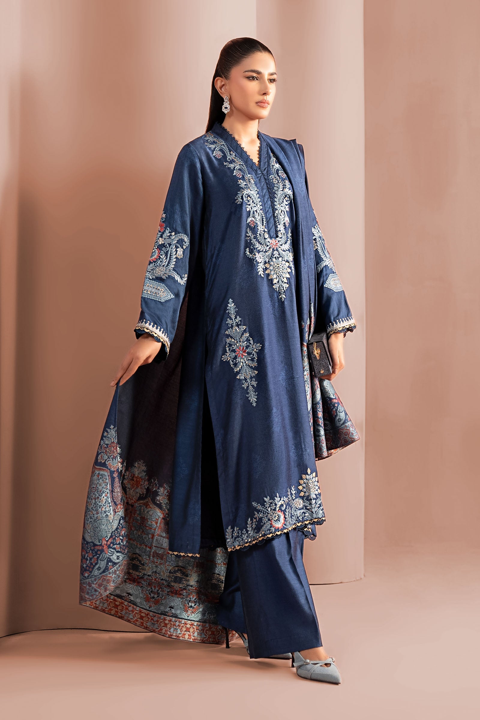 3 Piece Embroidered Jacquard Khaddar Suit