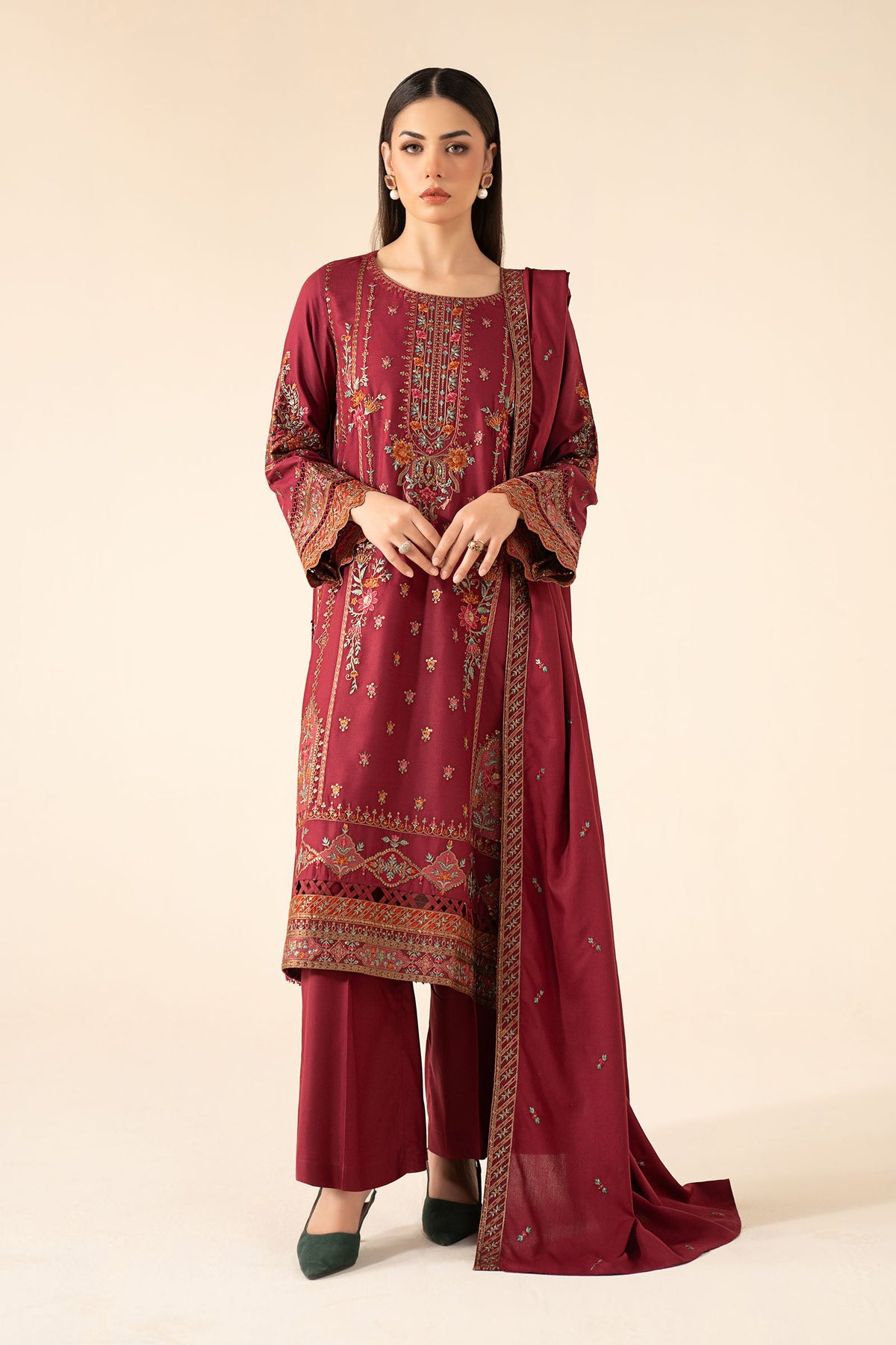 3 Piece Embroidered Linen Suit