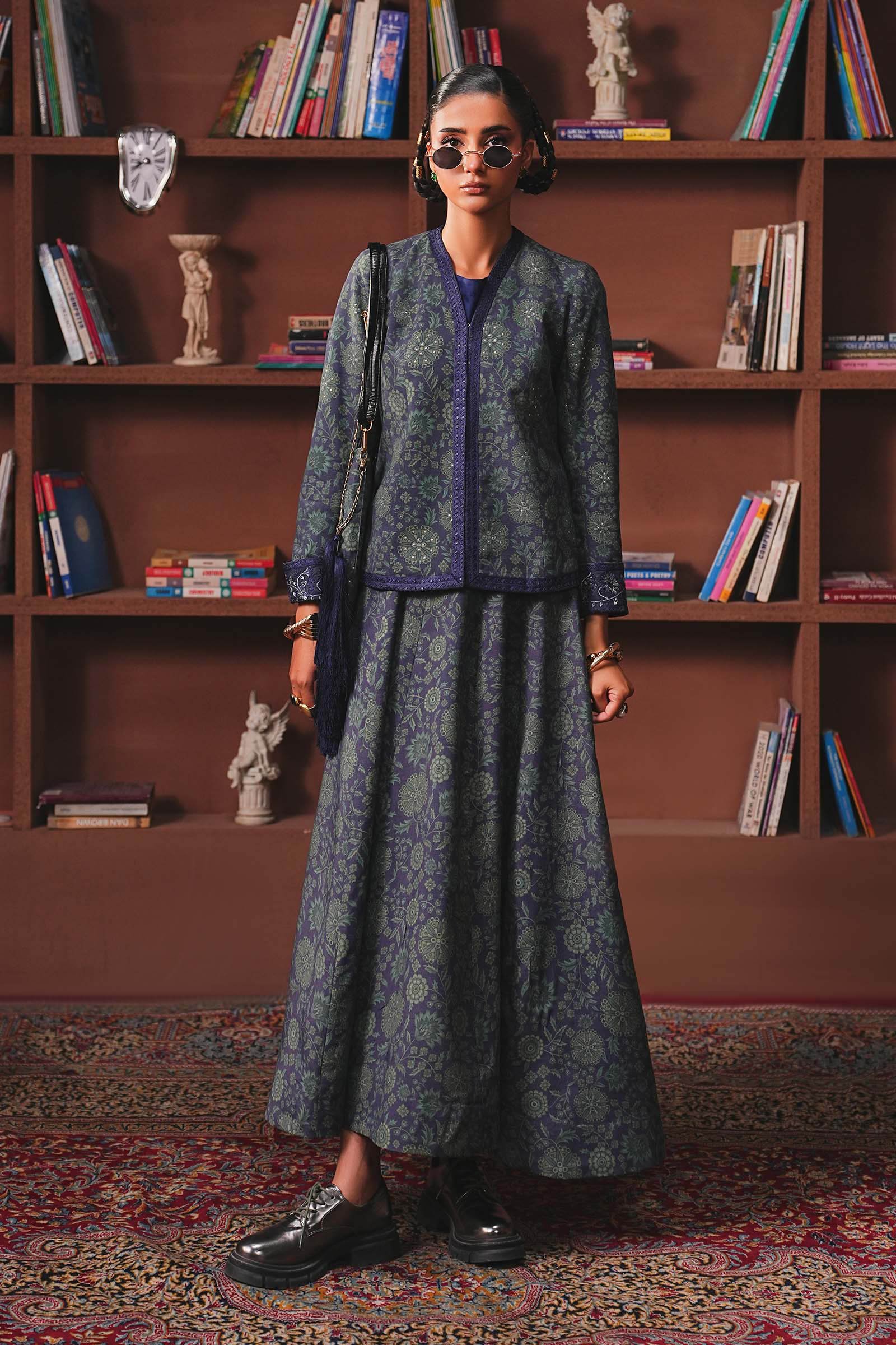 Embroidered Pk Raw Silk Skirt Set