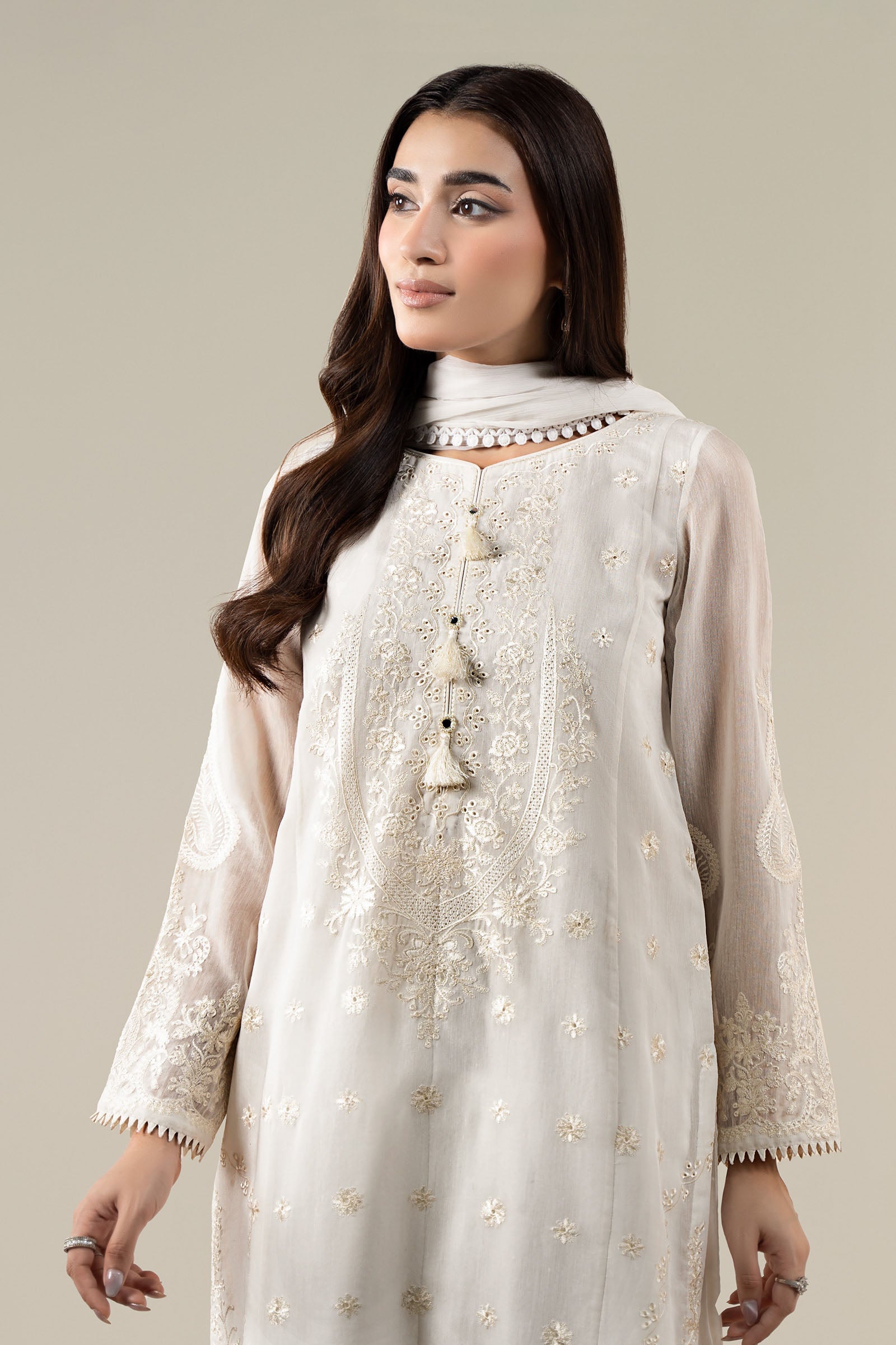 3 Piece Embroidered Paper Cotton Suit