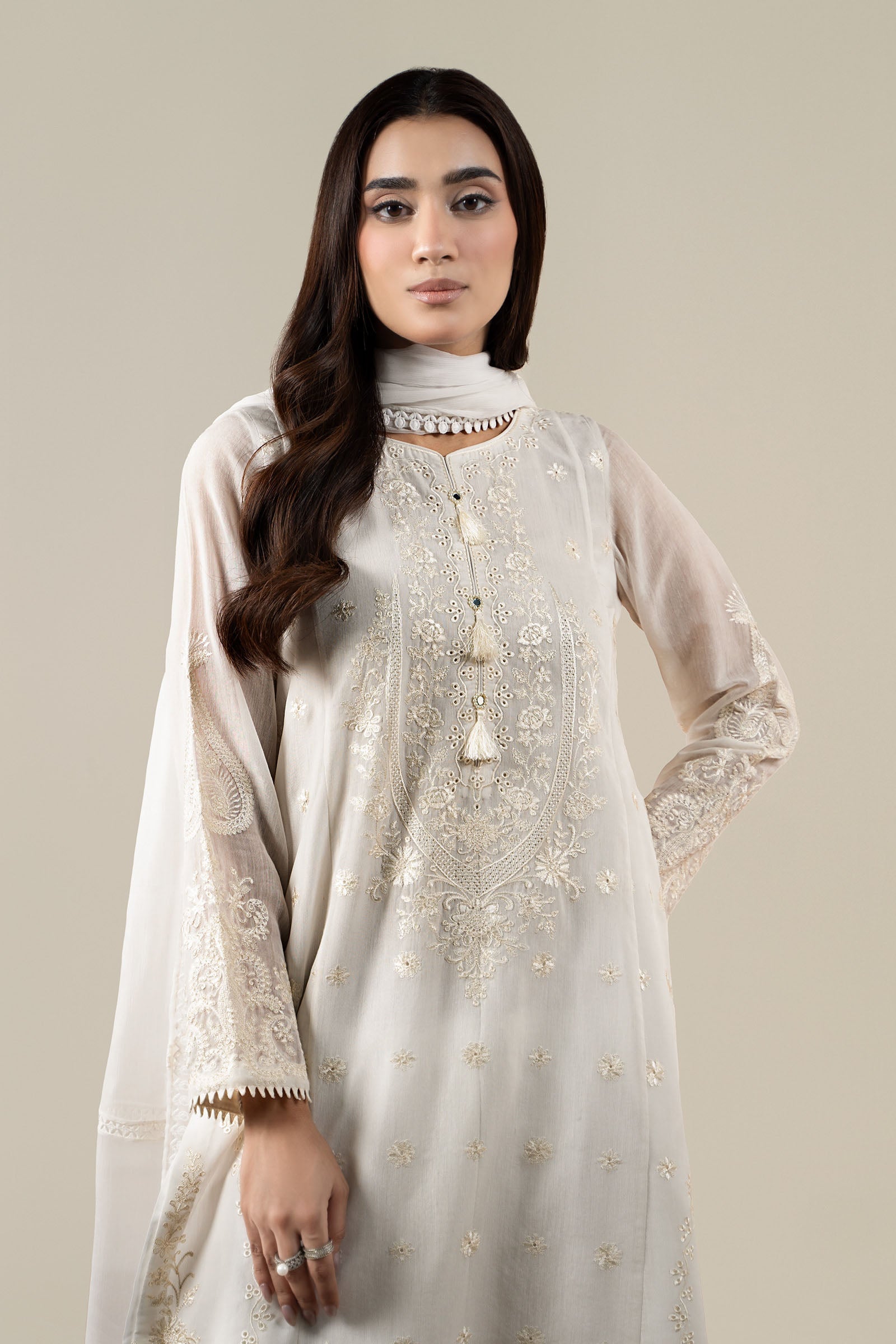 3 Piece Embroidered Paper Cotton Suit